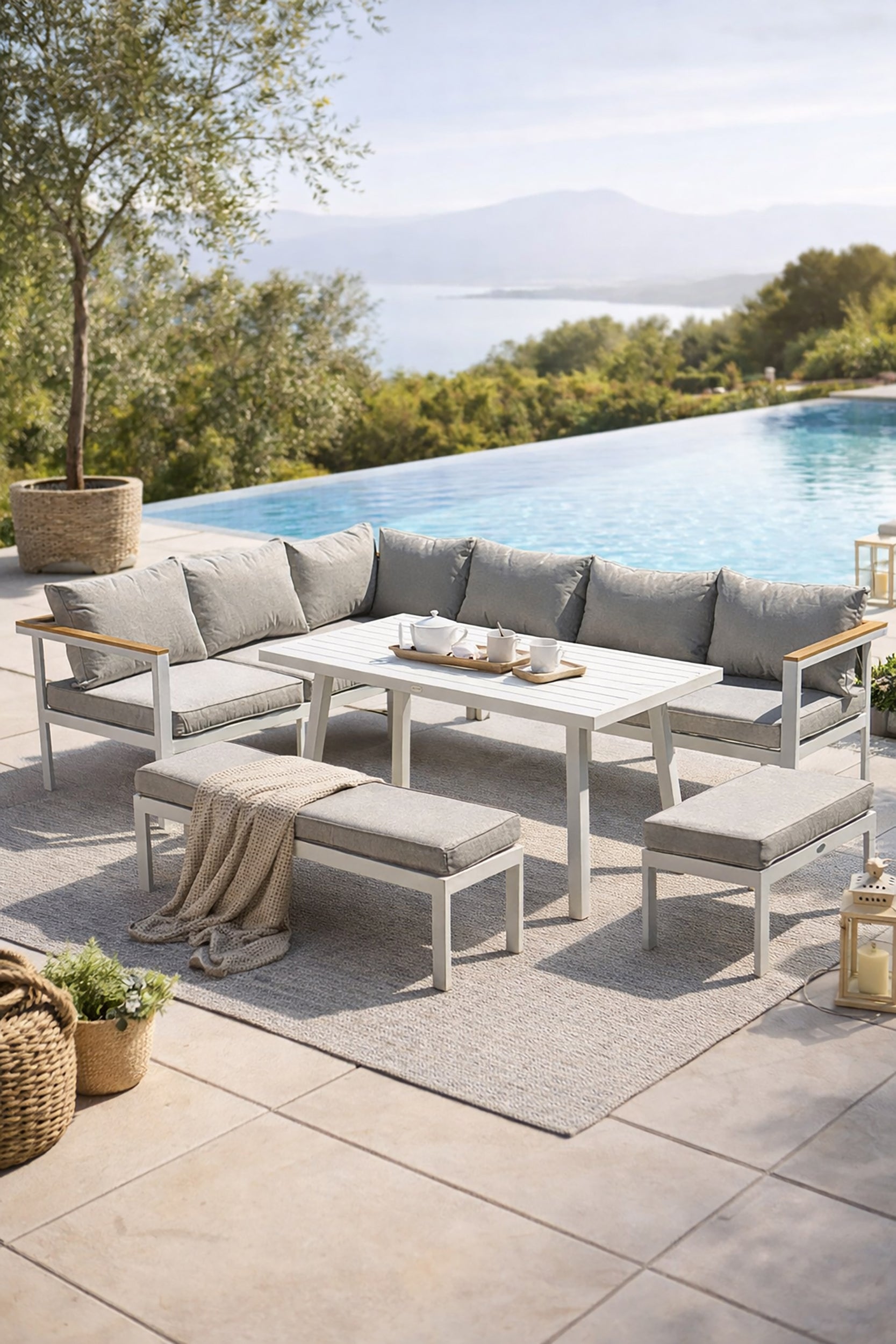 Ensemble repas de jardin Majari - Blanc 150 cm