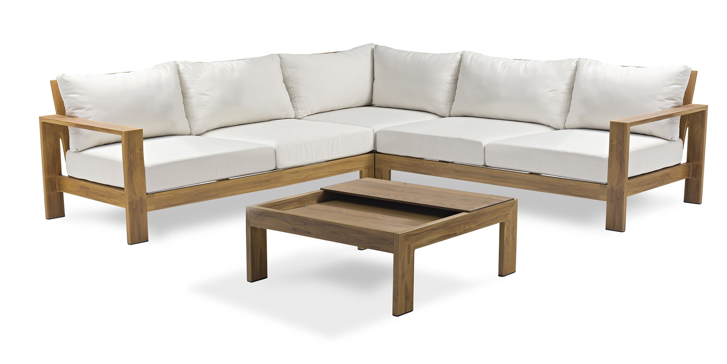 Salon de jardin d'angle MAJORQUE 5 places en aluminium effet bois - MARRON
