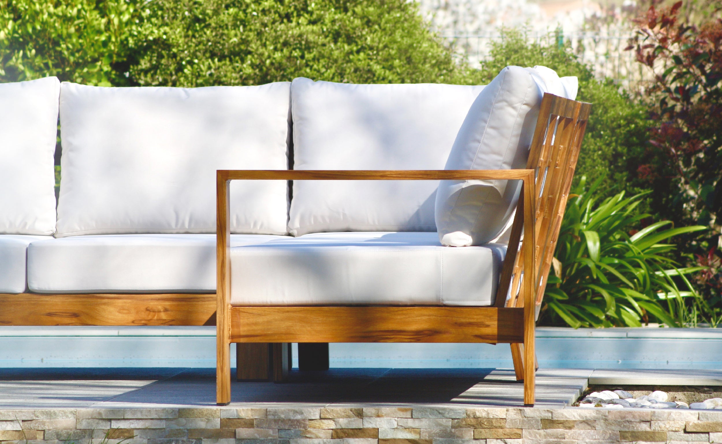 Salon de jardin d'angle MAJORQUE 5 places en aluminium effet bois - MARRON