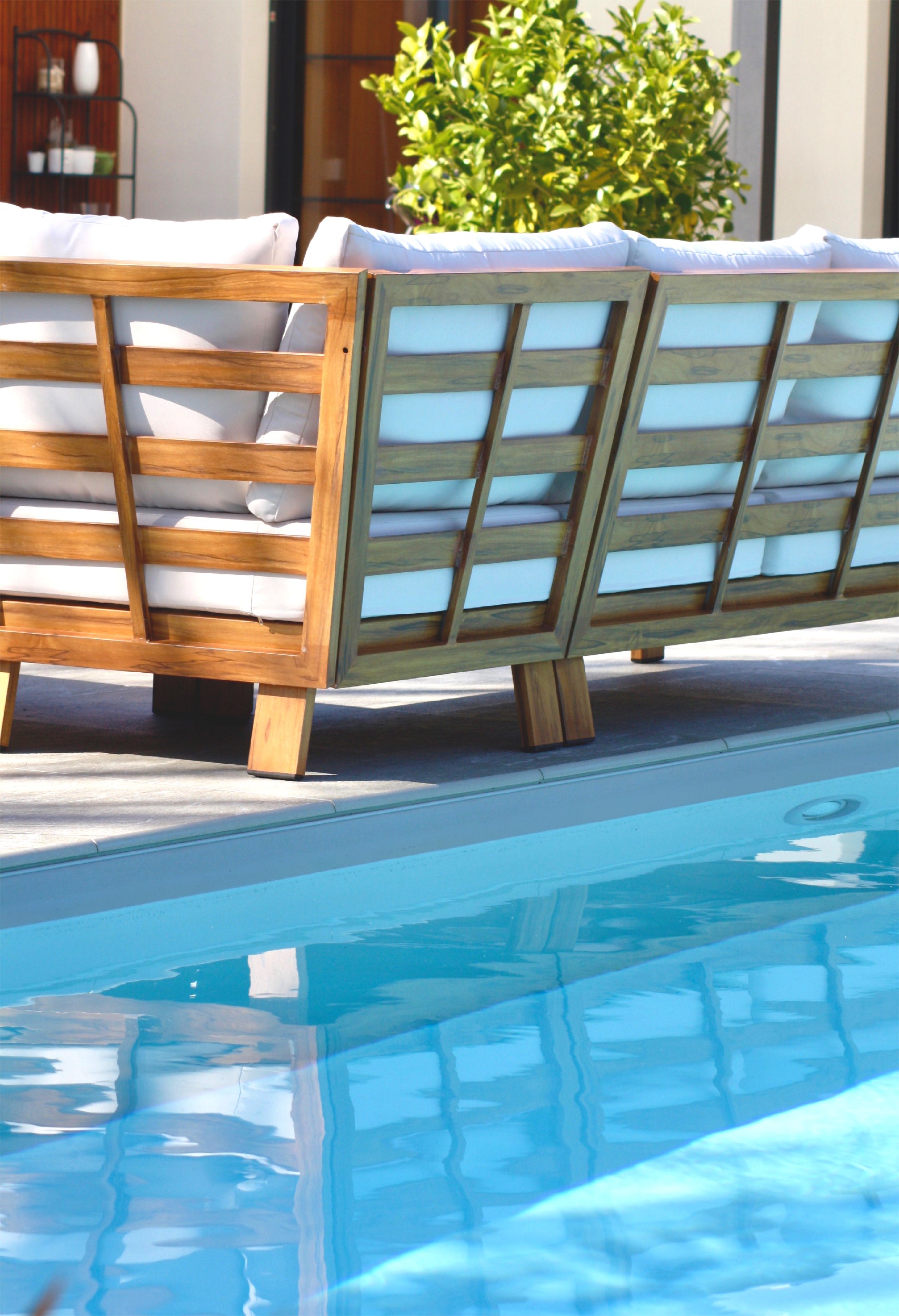 Salon de jardin d'angle MAJORQUE 5 places en aluminium effet bois - MARRON