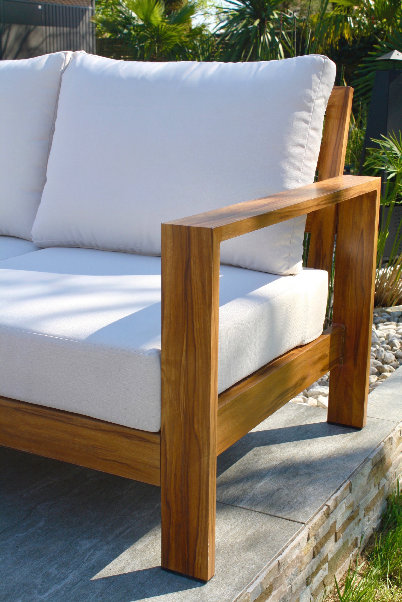 Salon de jardin d'angle MAJORQUE 5 places en aluminium effet bois - MARRON