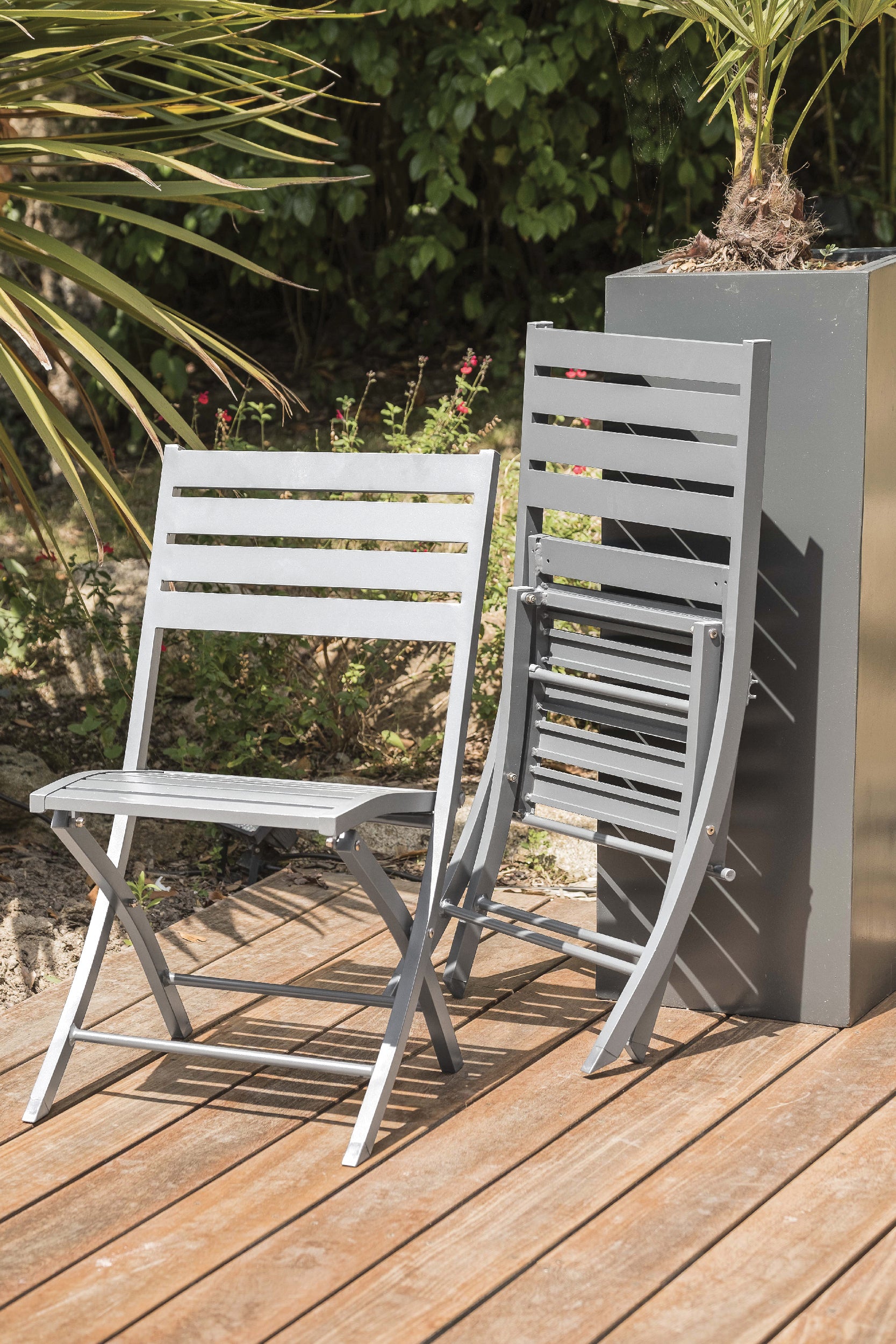 Table de jardin MARIUS-TB110-GRIS pliante et 4 chaises MARIUS-CP-GRIS pliantes