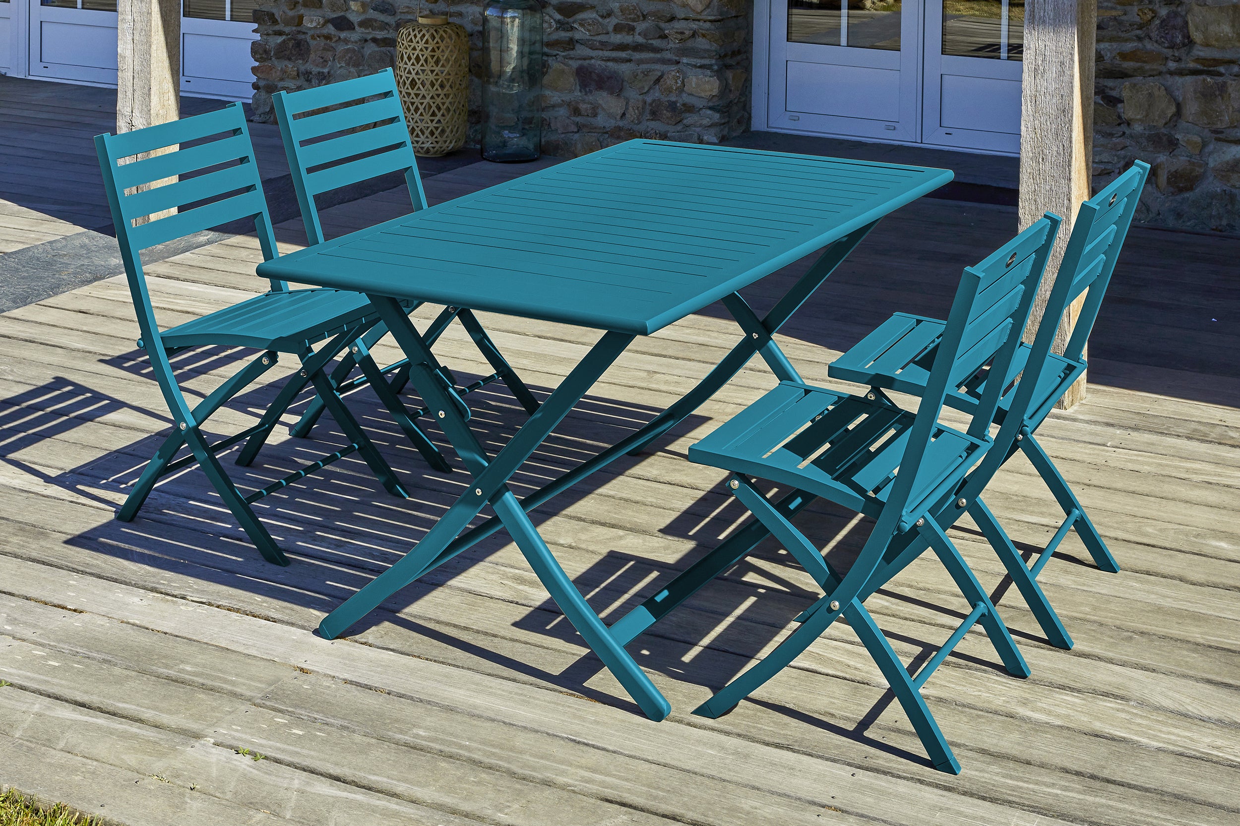 Table de jardin MARIUS-TB140-CANARD pliante et 4 chaises MARIUS-CP-CANARD pliantes
