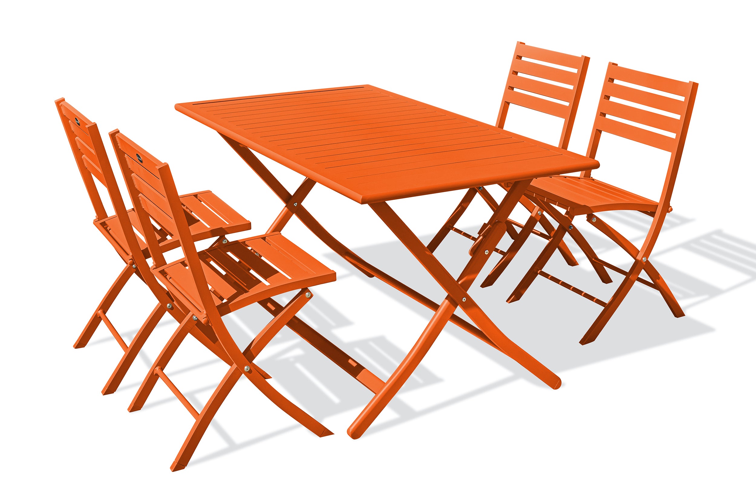 Table de jardin pliante MARIUS-TB140-ORANGE et 4 chaises MARIUS-CP-ORANGE pliantes
