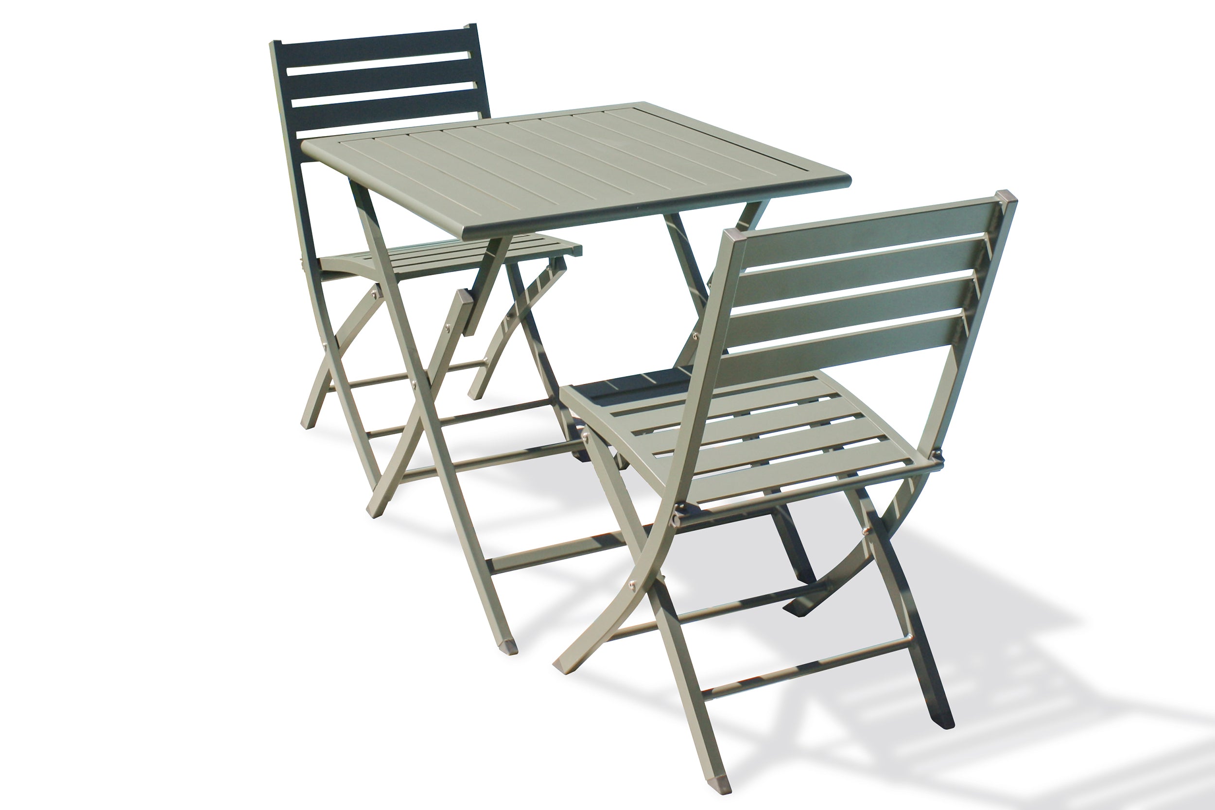 Table de jardin MARIUS-TB70-KAKI pliante et 2 chaises MARIUS-CP-KAKI pliantes
