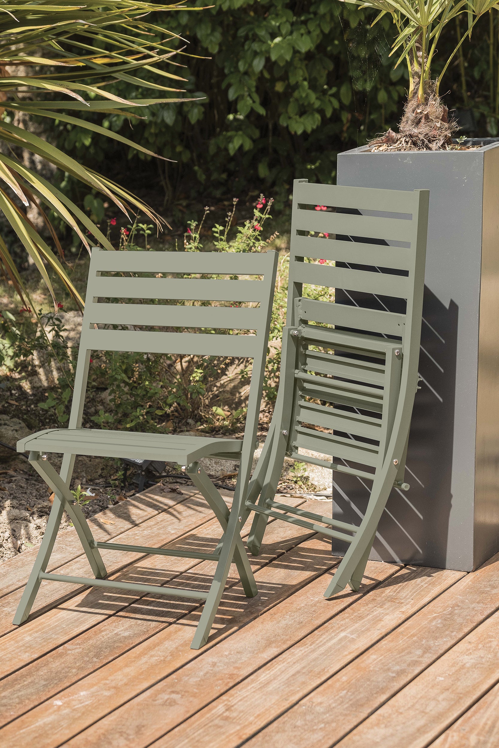Table de jardin MARIUS-TB70-KAKI pliante et 2 chaises MARIUS-CP-KAKI pliantes
