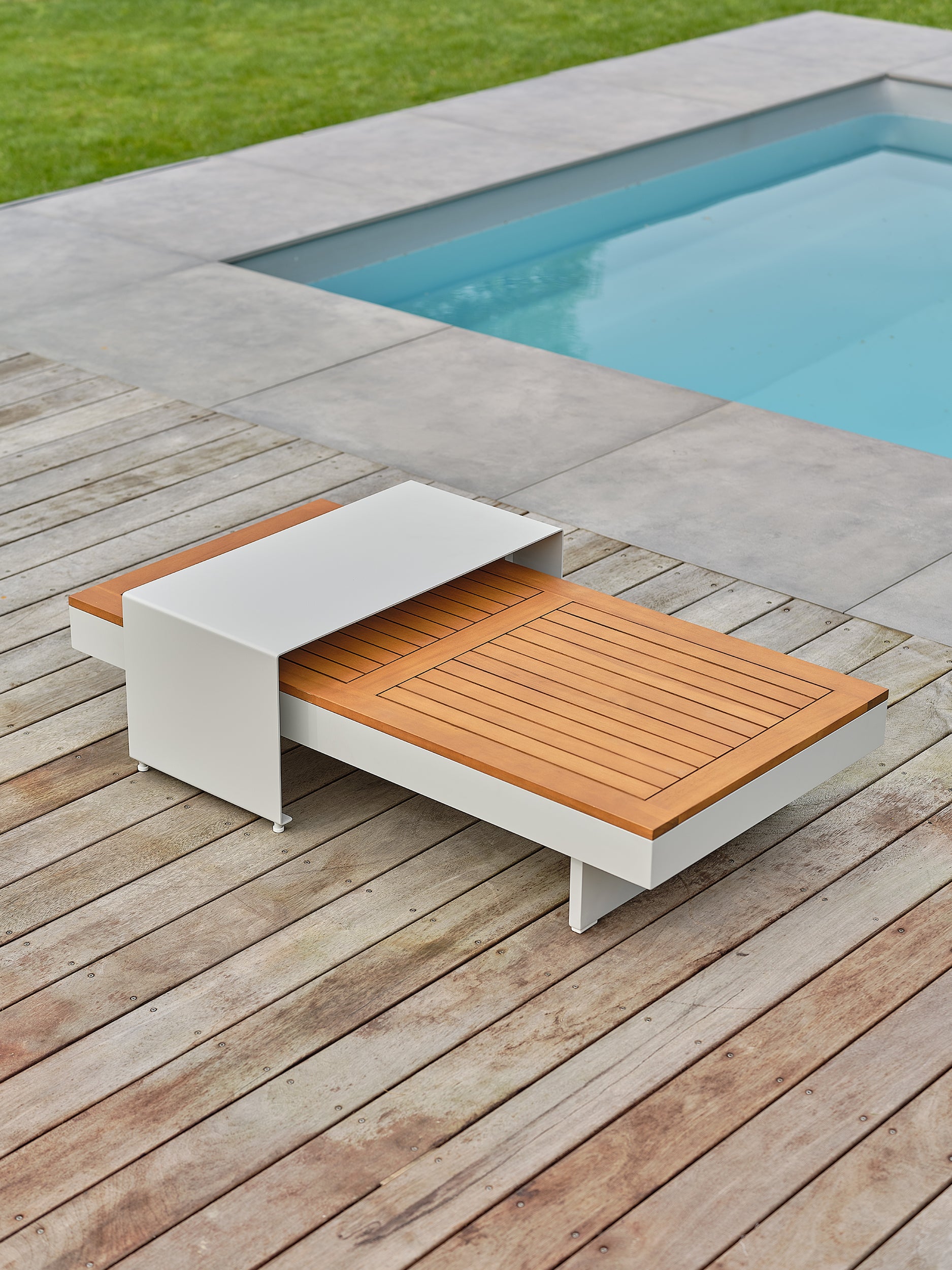 Salon de jardin d'angle Minera aluminium et acacia - Gris