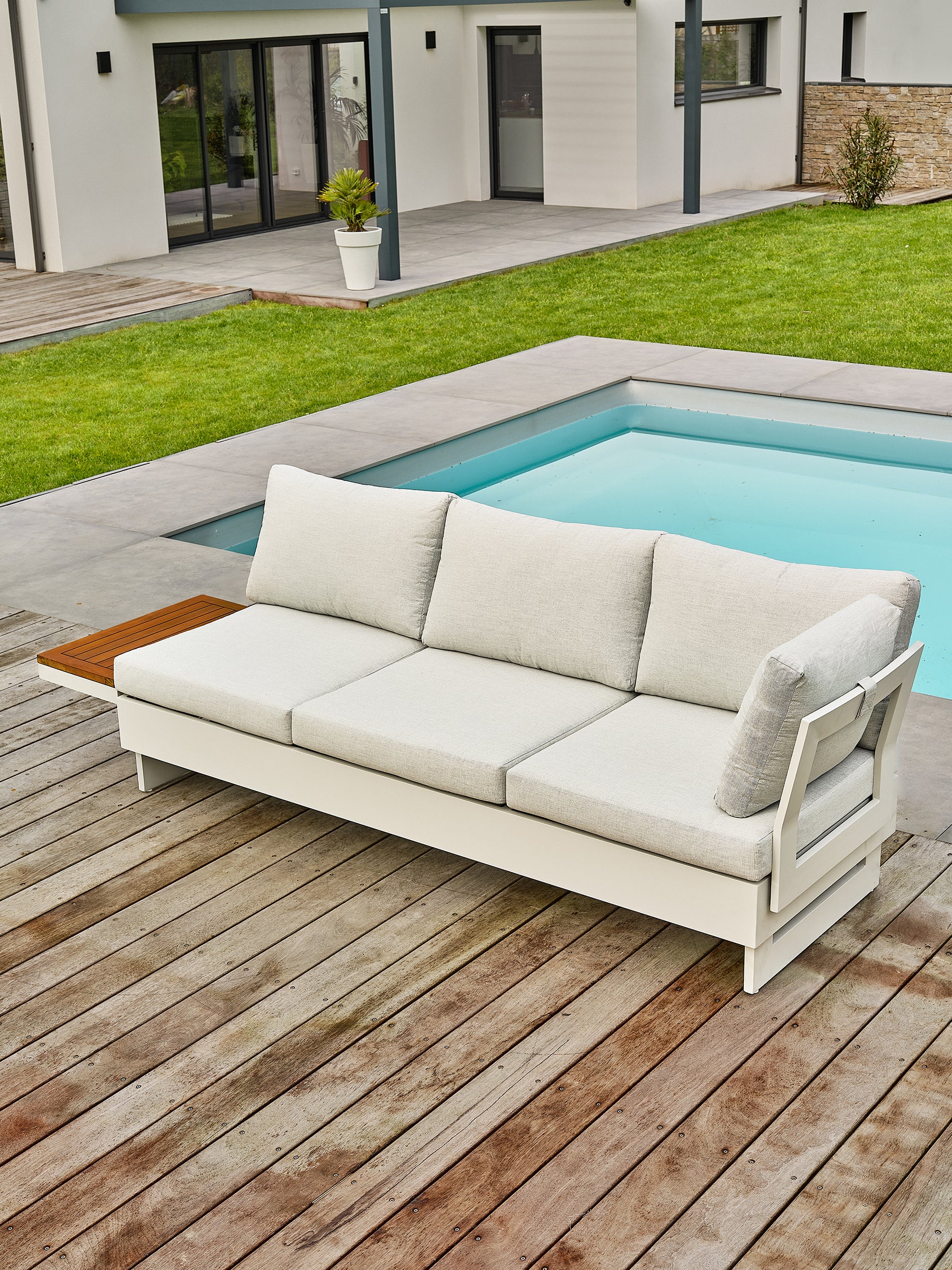 Salon de jardin d'angle Minera aluminium et acacia - Gris
