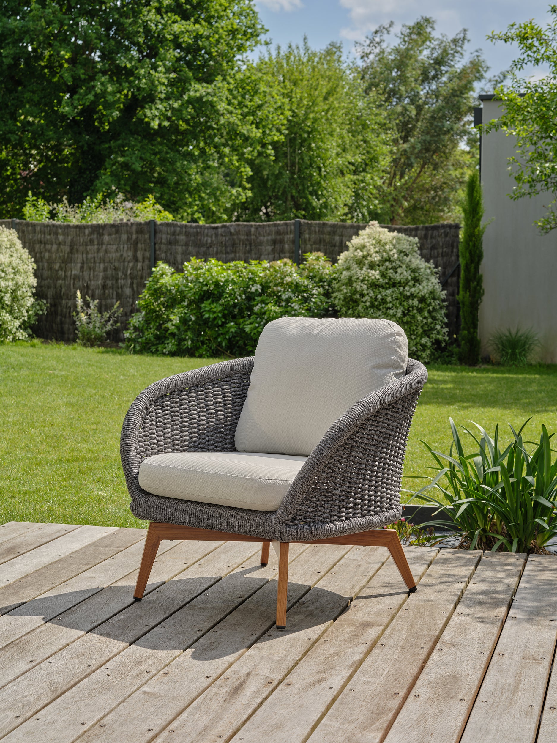 Salon bas de jardin Mynta alu et corde Olefin - Effet bois