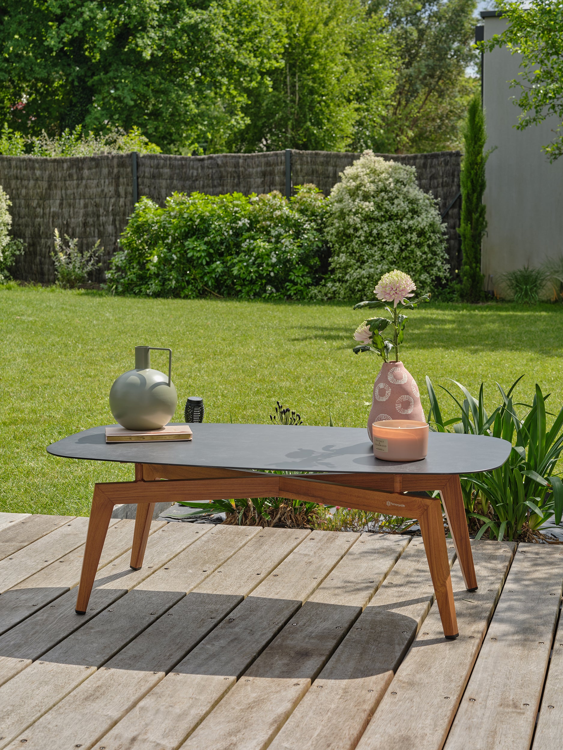 Salon bas de jardin Mynta alu et corde Olefin - Effet bois