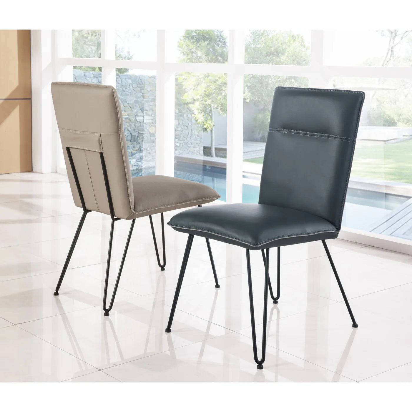 Chaise de salle à manger moderne à pieds en épingle - demi cheveux, couleur cobalt