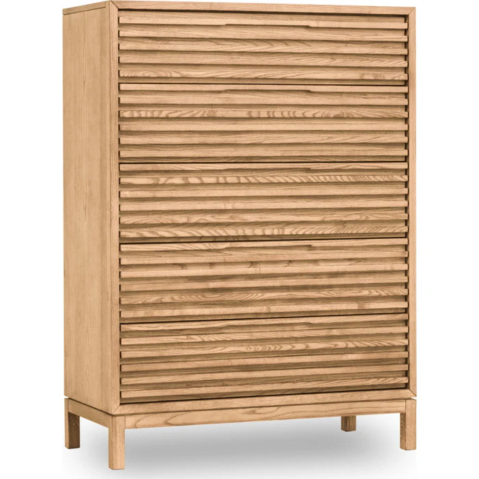 Commode à 5 tiroirs en bois de frêne, couleur lin - Tanner