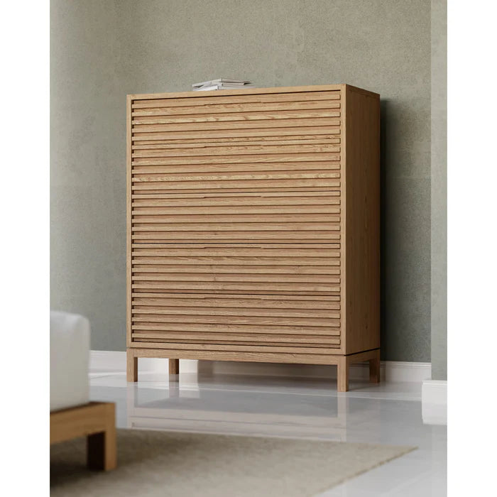 Commode à 5 tiroirs en bois de frêne, couleur lin - Tanner