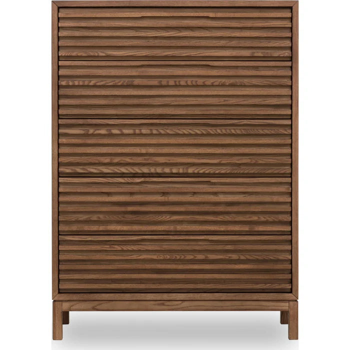 Commode à 5 tiroirs en bois de frêne, couleur roux - Tanner