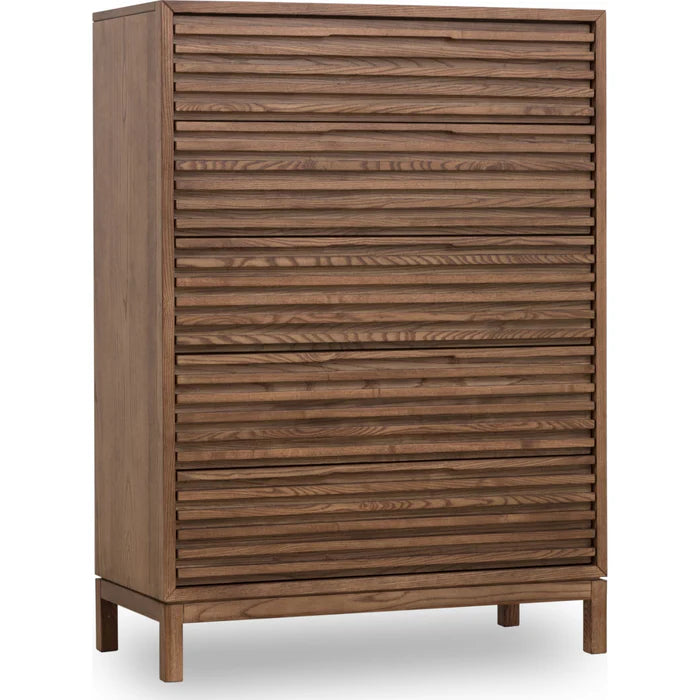 Commode à 5 tiroirs en bois de frêne, couleur roux - Tanner