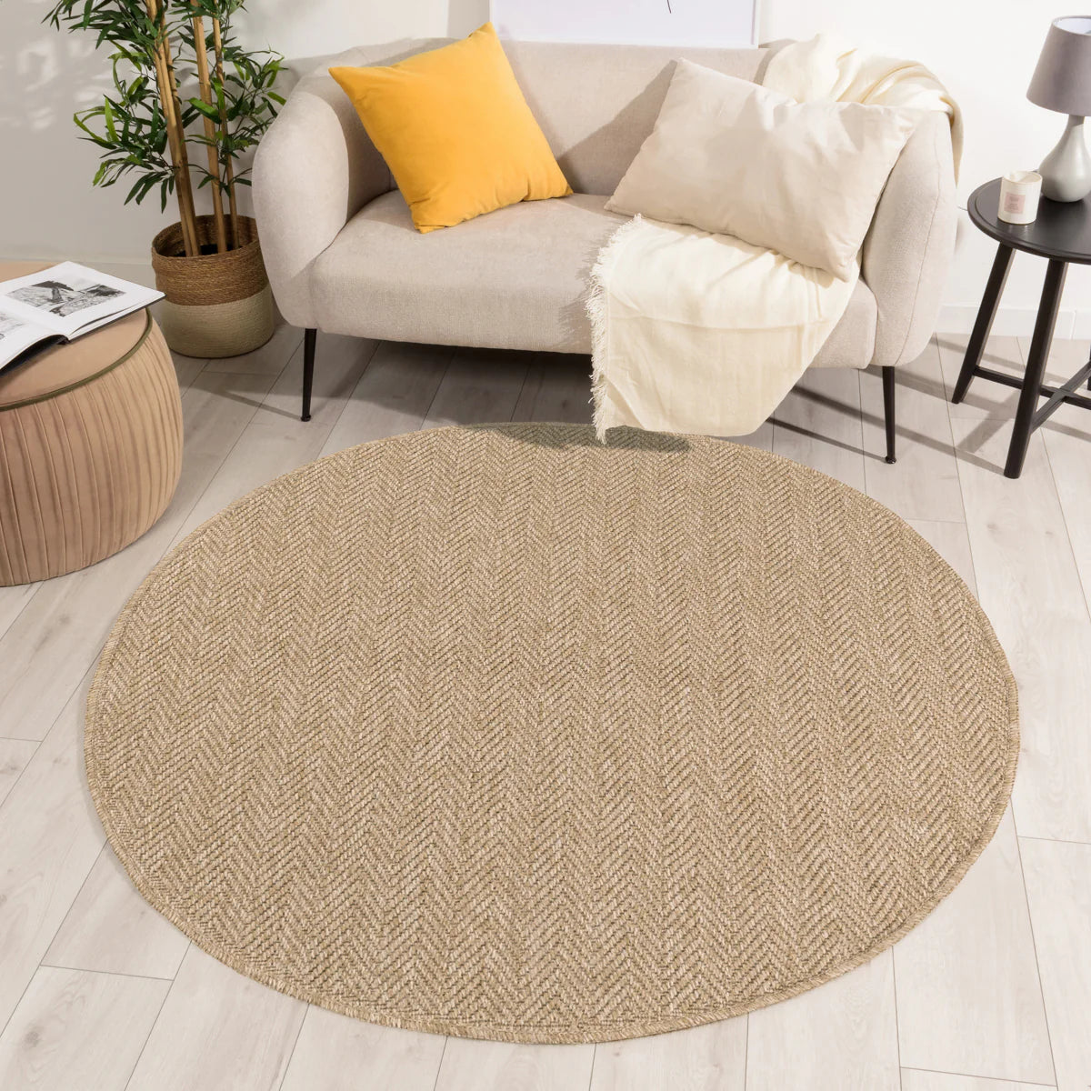 Tapis aspect jute nature beige rond - Nature