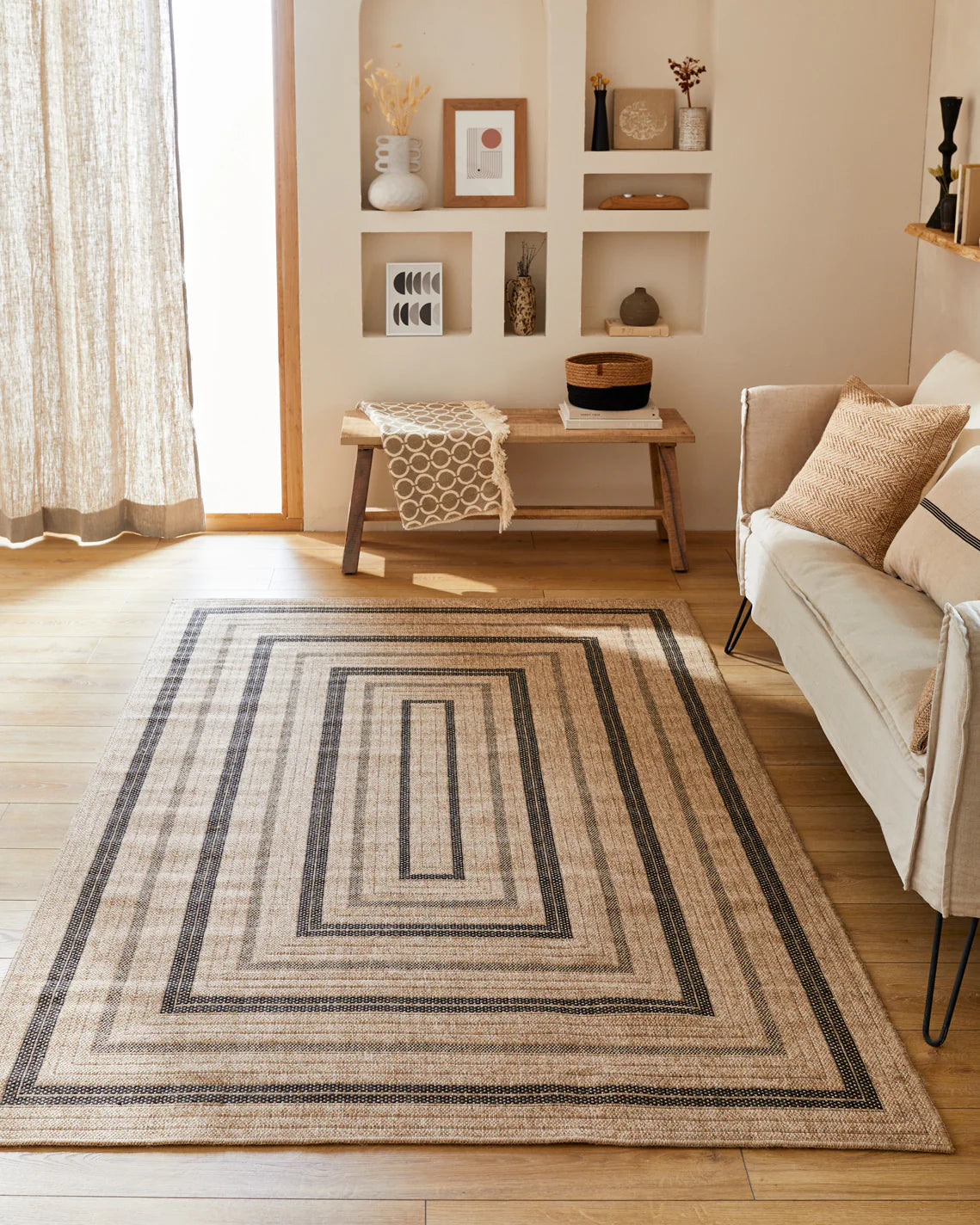 Tapis aspect jute nature motifs rectangles noirs - Nature