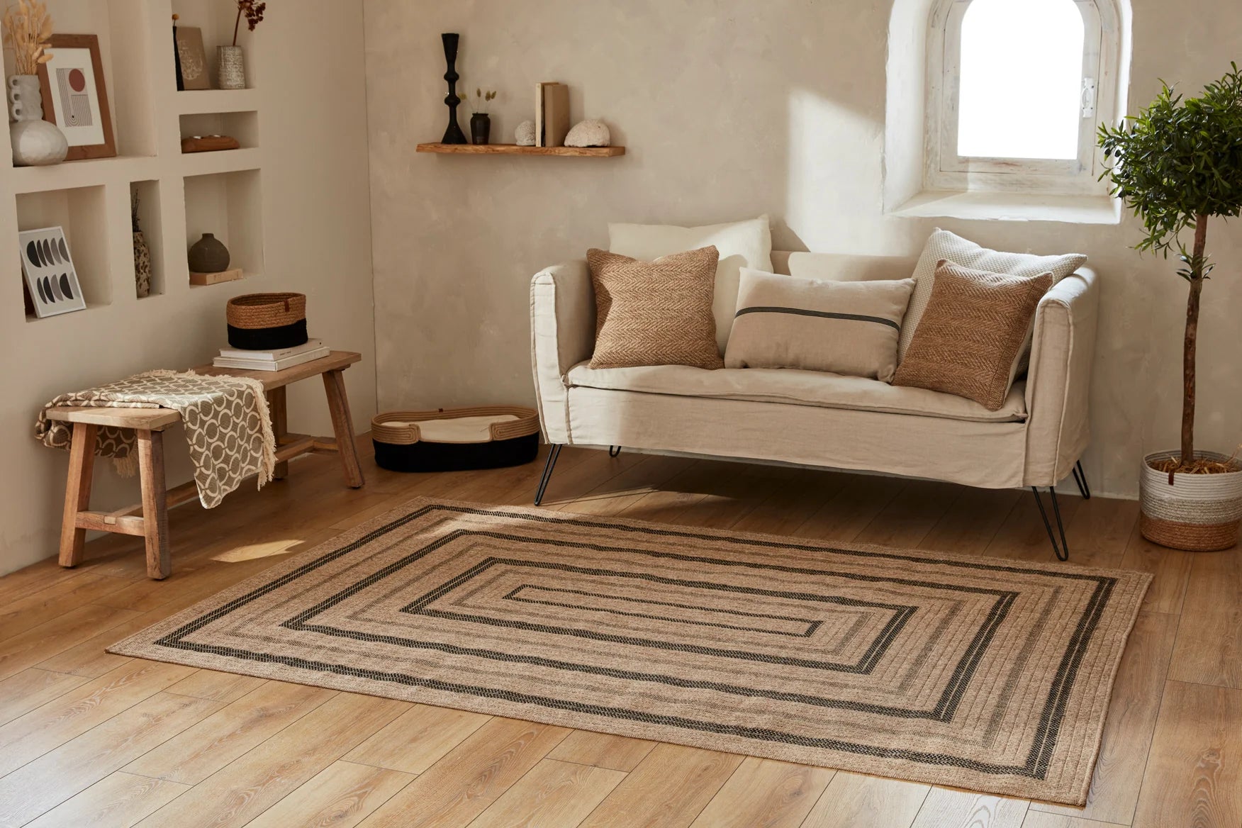 Tapis aspect jute nature motifs rectangles noirs - Nature