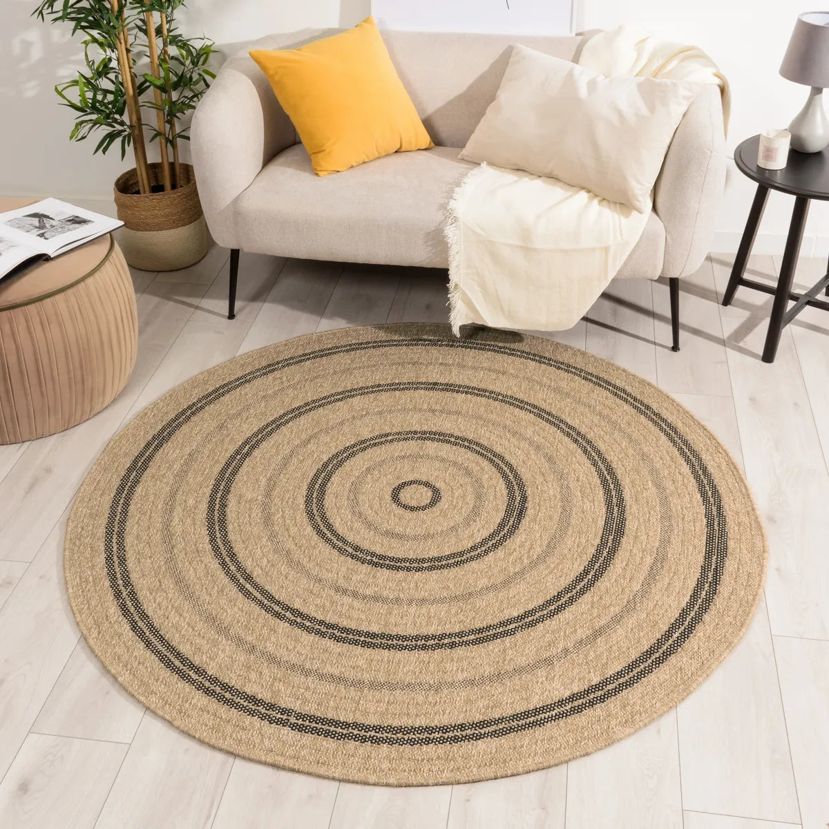 Tapis aspect jute nature motifs rectangles noirs rond - Nature