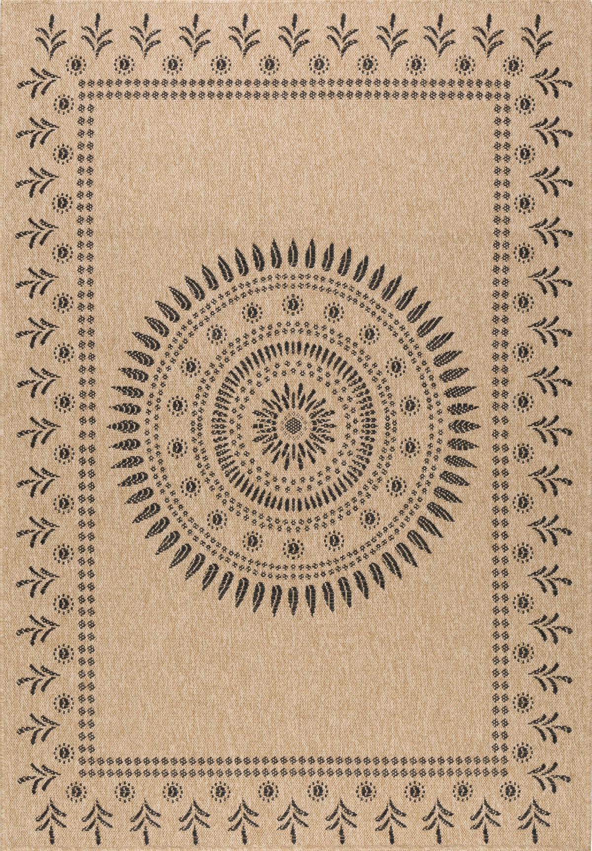 Tapis aspect jute nature motifs orientaux noirs - Nature