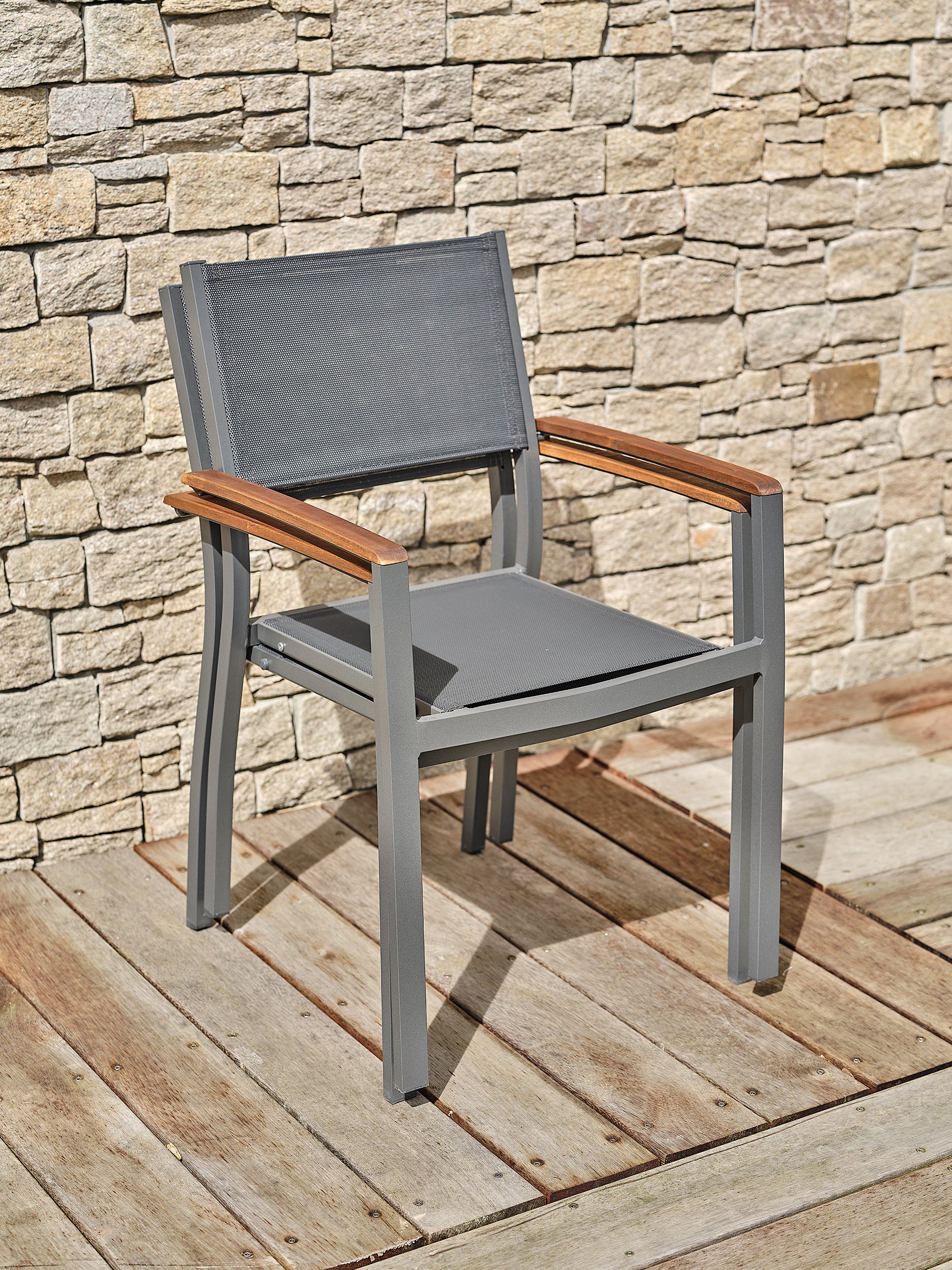 Lot de 2 Fauteuils de jardin ORSINO alu et acacia - ANTHRACITE