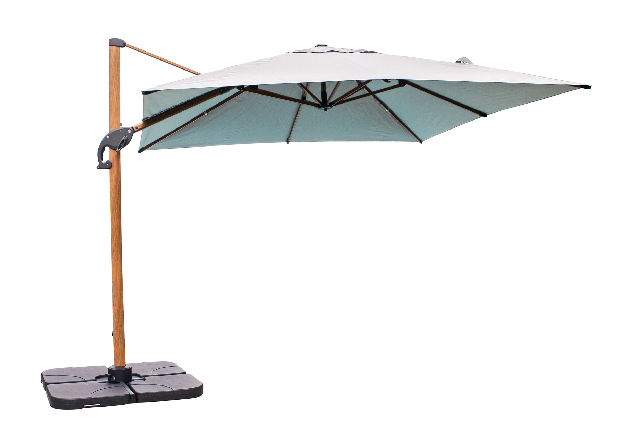 Parasol déporté SEVILLA (2,5x2,5 m) en aluminium imitation bois et toile polyester - GRIS
