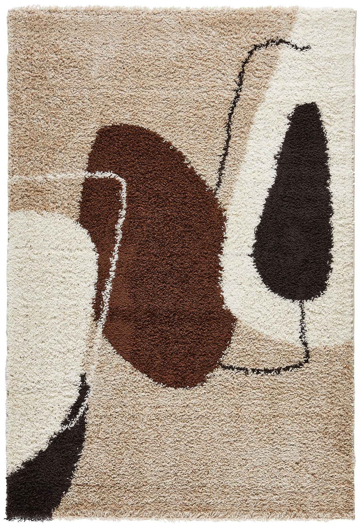 Tapis à poils longs motifs artistiques marron, beige, café et crème -  Palerme 80X140 cm