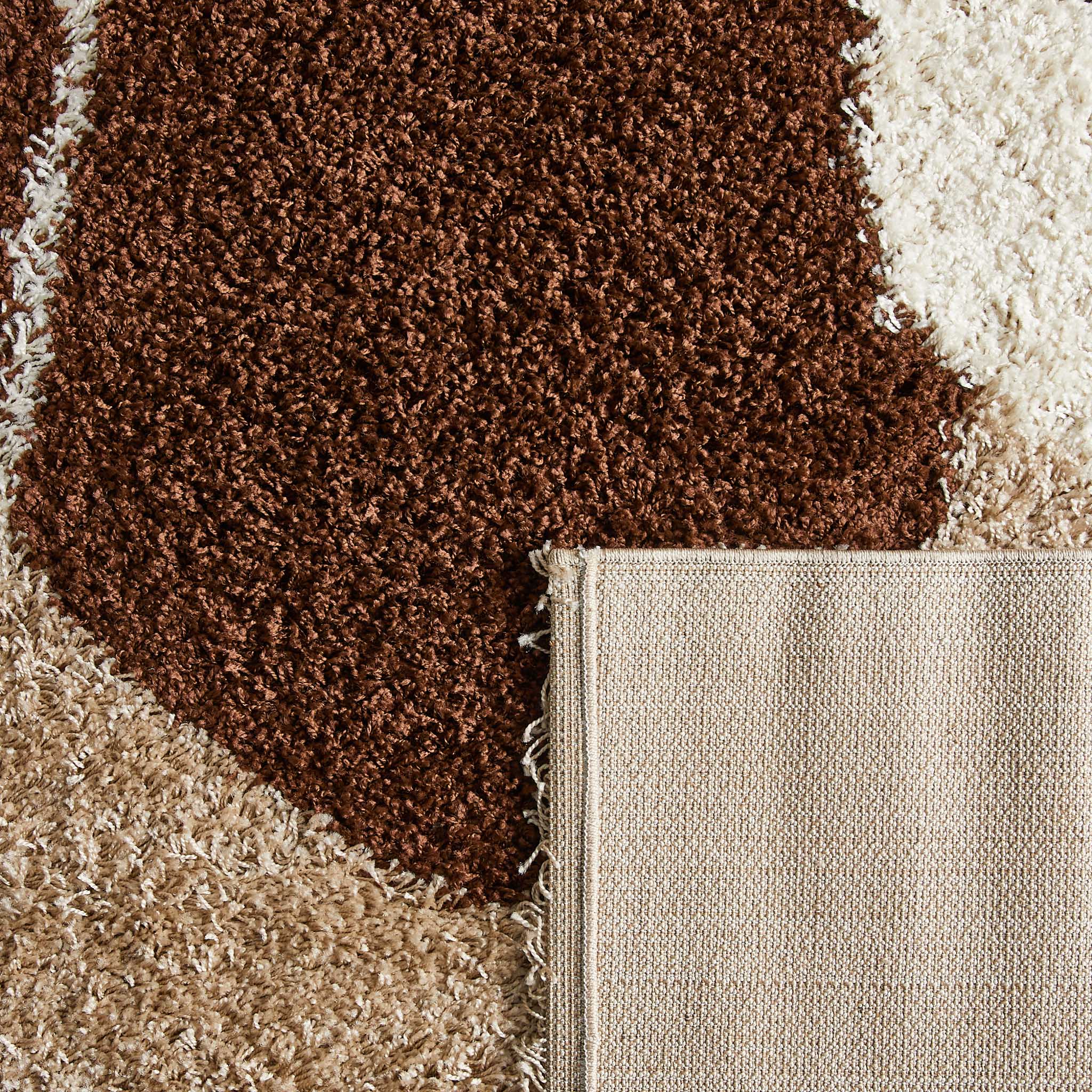 Tapis à poils longs motifs artistiques marron, beige, café et crème -  Palerme 80X140 cm