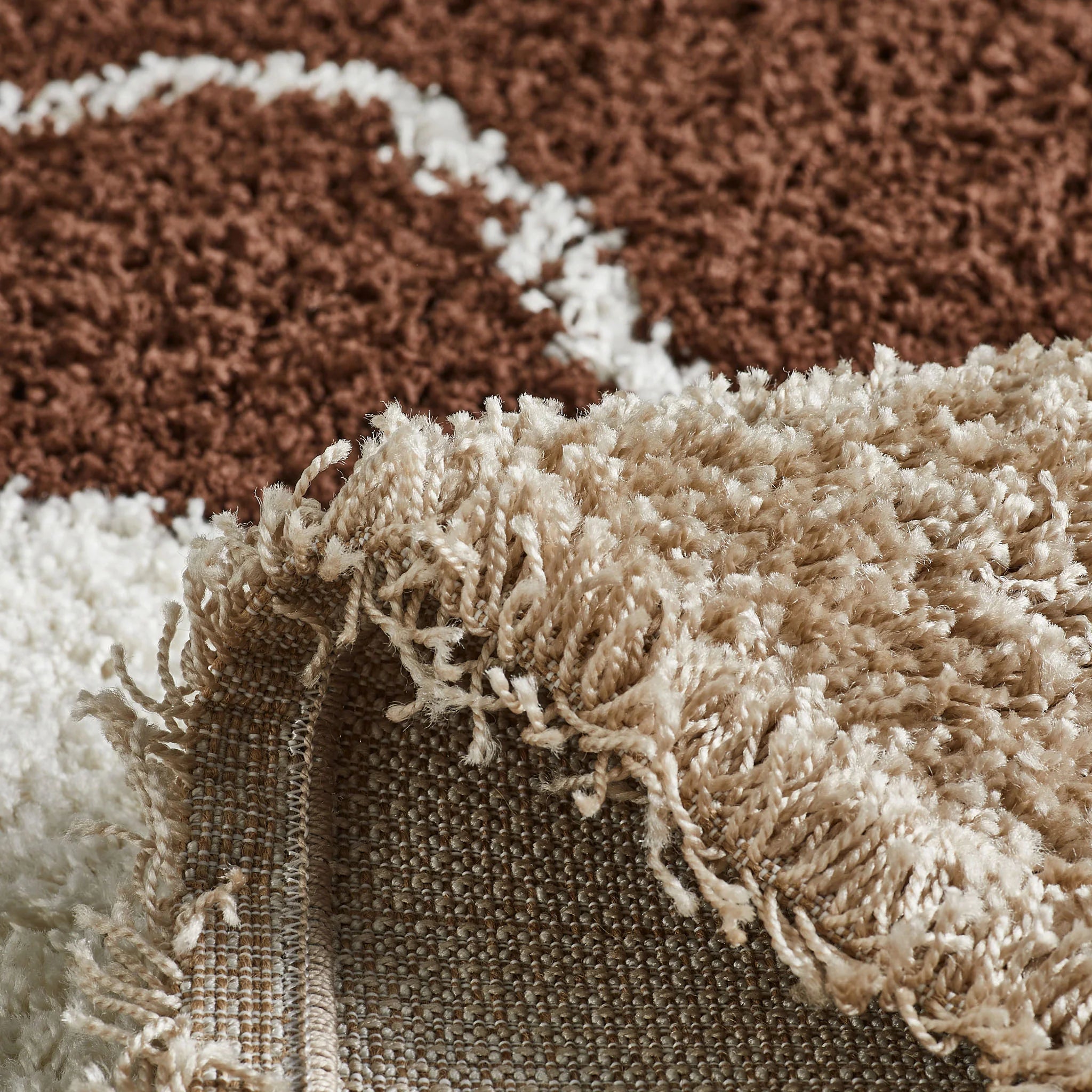 Tapis à poils longs motifs artistiques marron, beige, café et crème -  Palerme 80X140 cm
