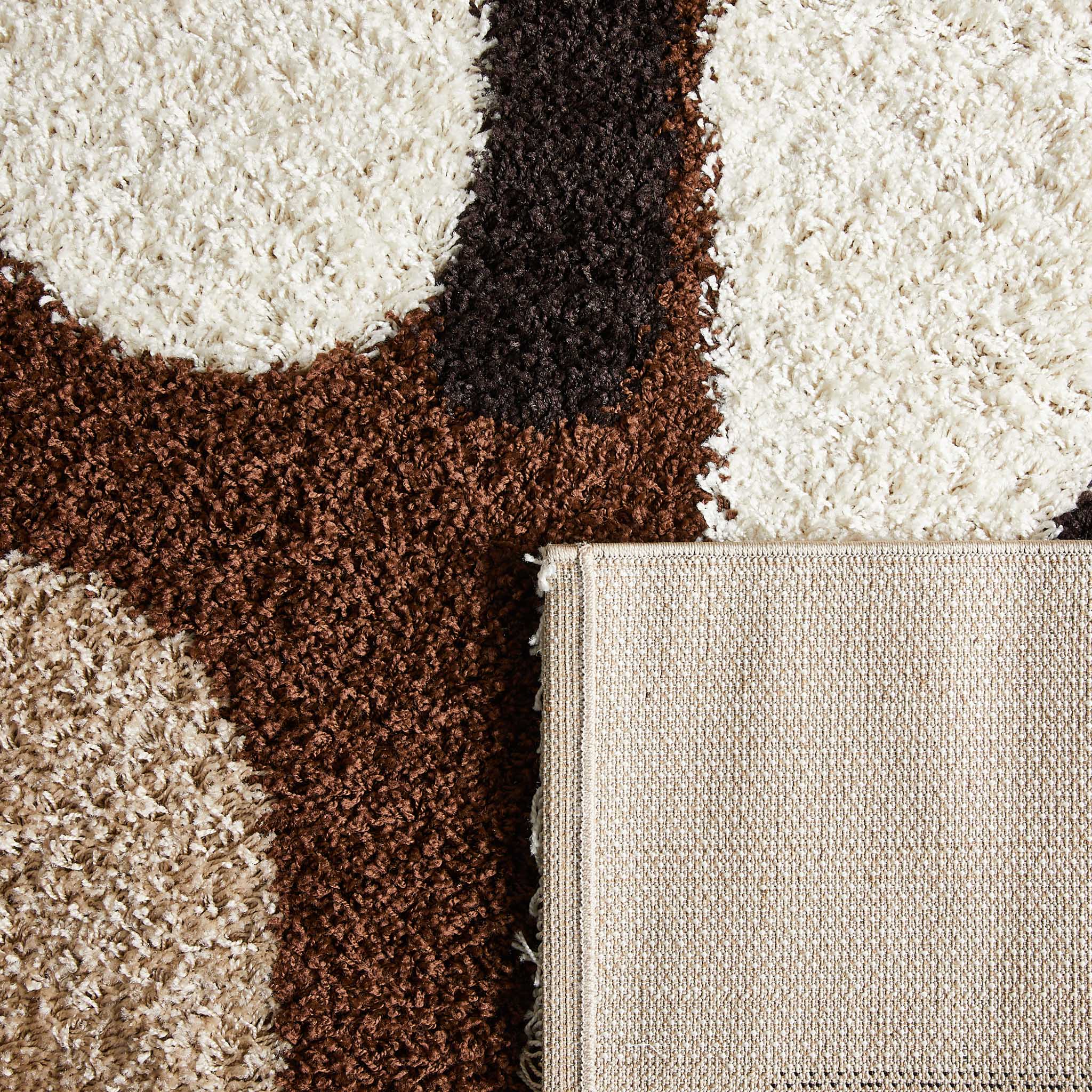 Tapis à poils longs motifs abstraits de couleur marron, beige, café et crème - Palerme