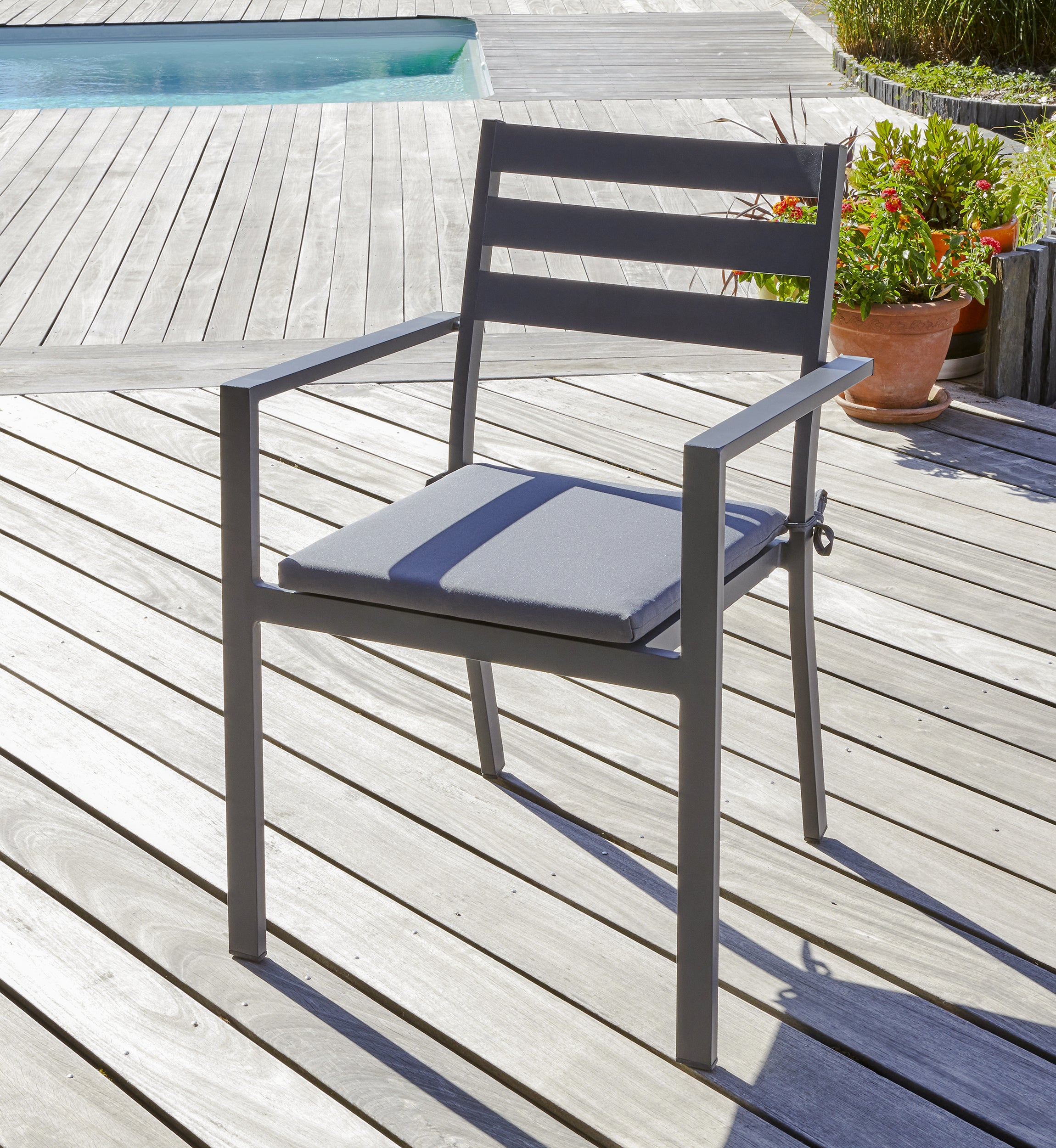 Fauteuil de jardin empilable PELOSA en aluminium - GRIS ANTHRACITE