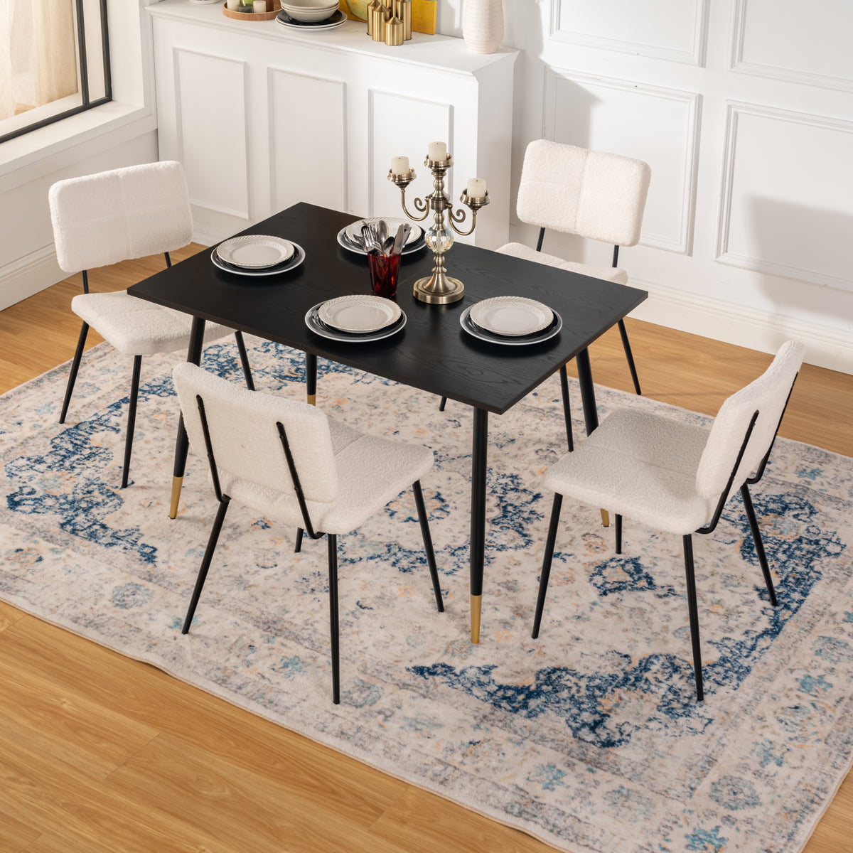 Pomona - Ensemble de 4 chaises de salle à manger scandinaves en tissu bouclette beige