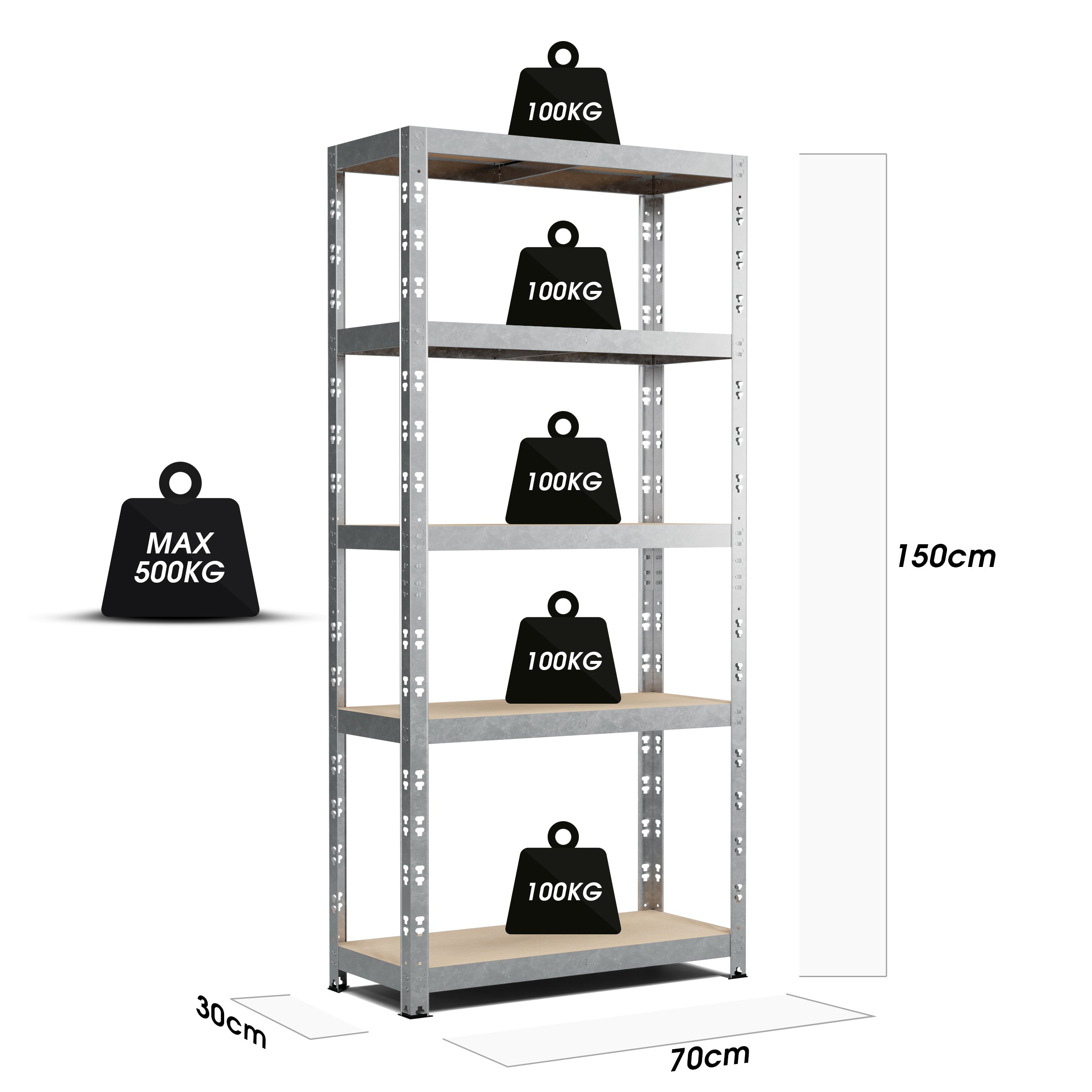 Lot de 2 Etageres de rangement Charges Lourdes 150x70x30cm