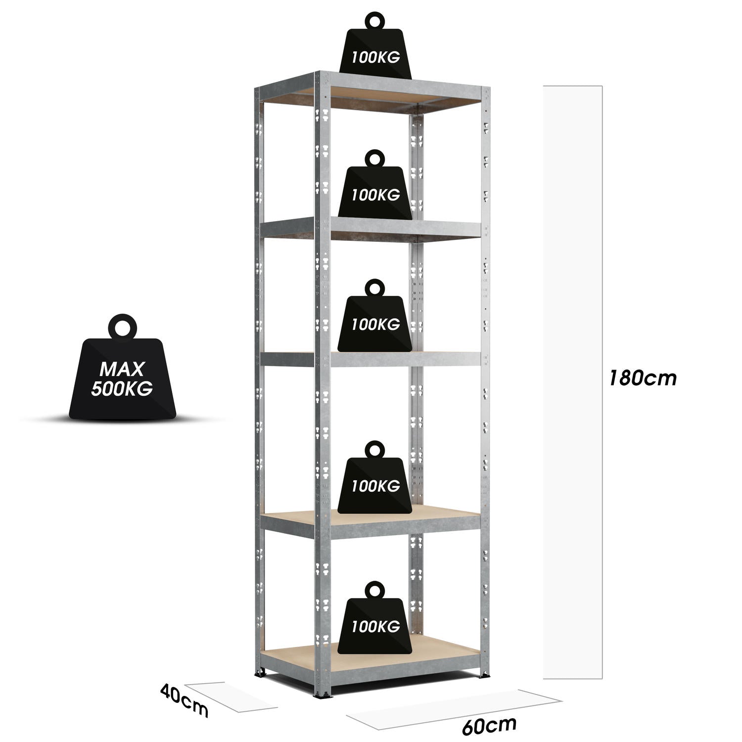 Etagere de Rangement Charges Lourdes 180x60x40cm