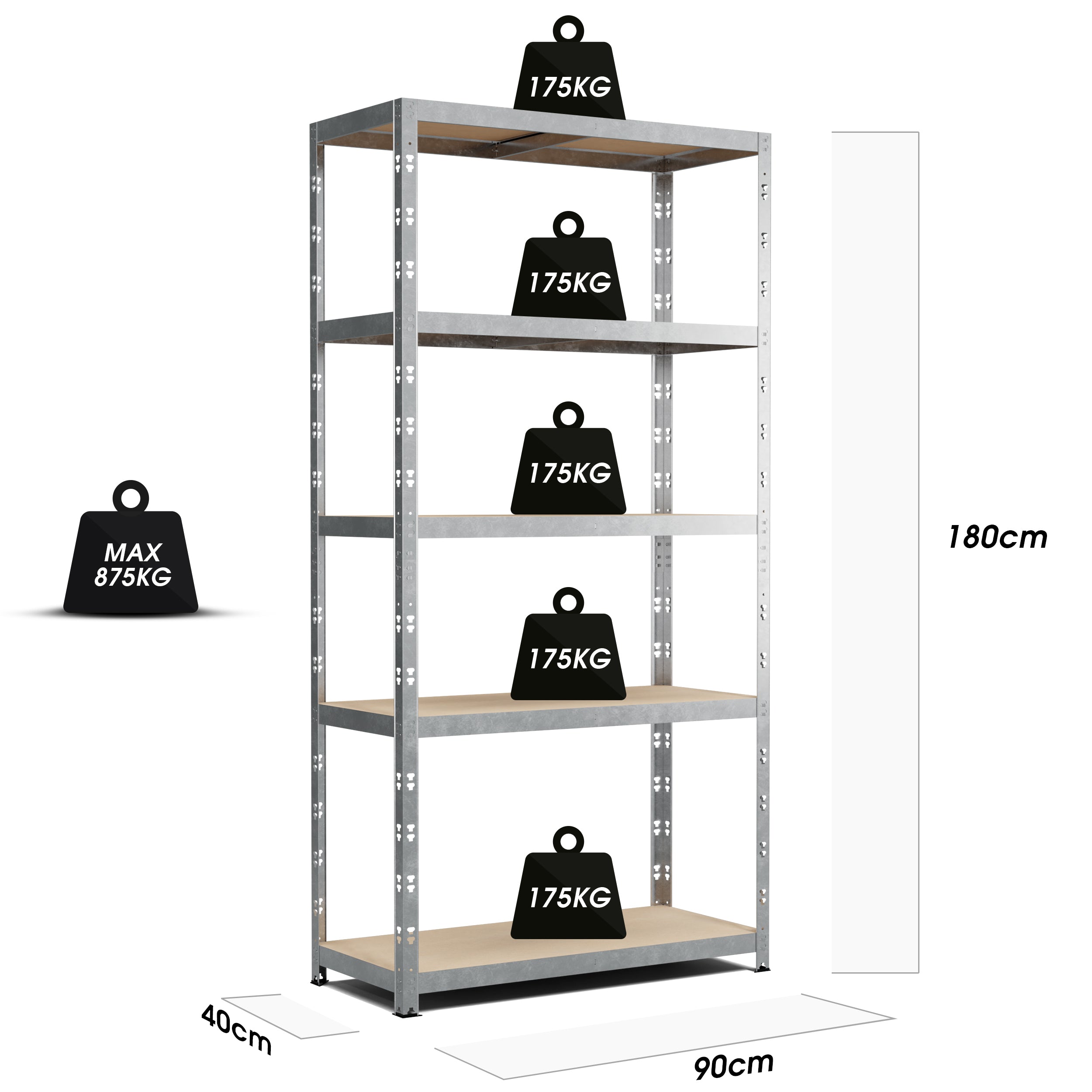 Etagere de Rangement Charges Lourdes180x90x40cm Gris