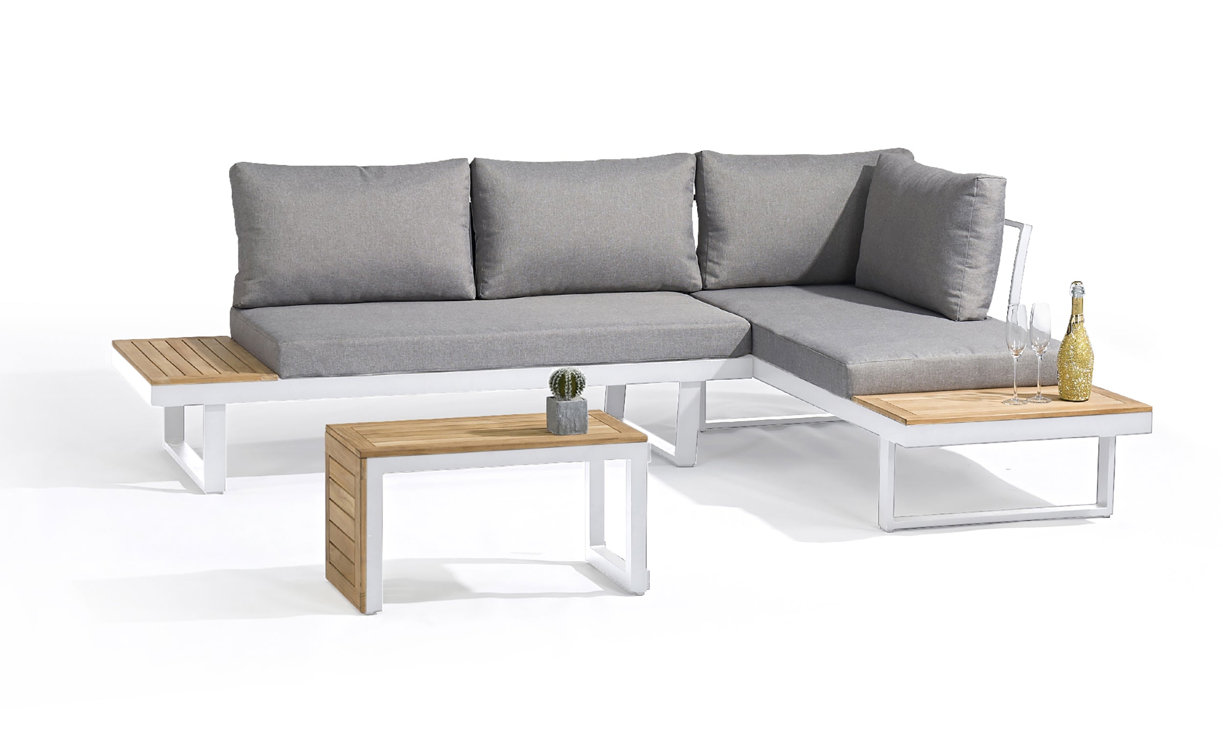 Salon de jardin modulable TOKYO 4 places en bois d'acacia et aluminium - BLANC