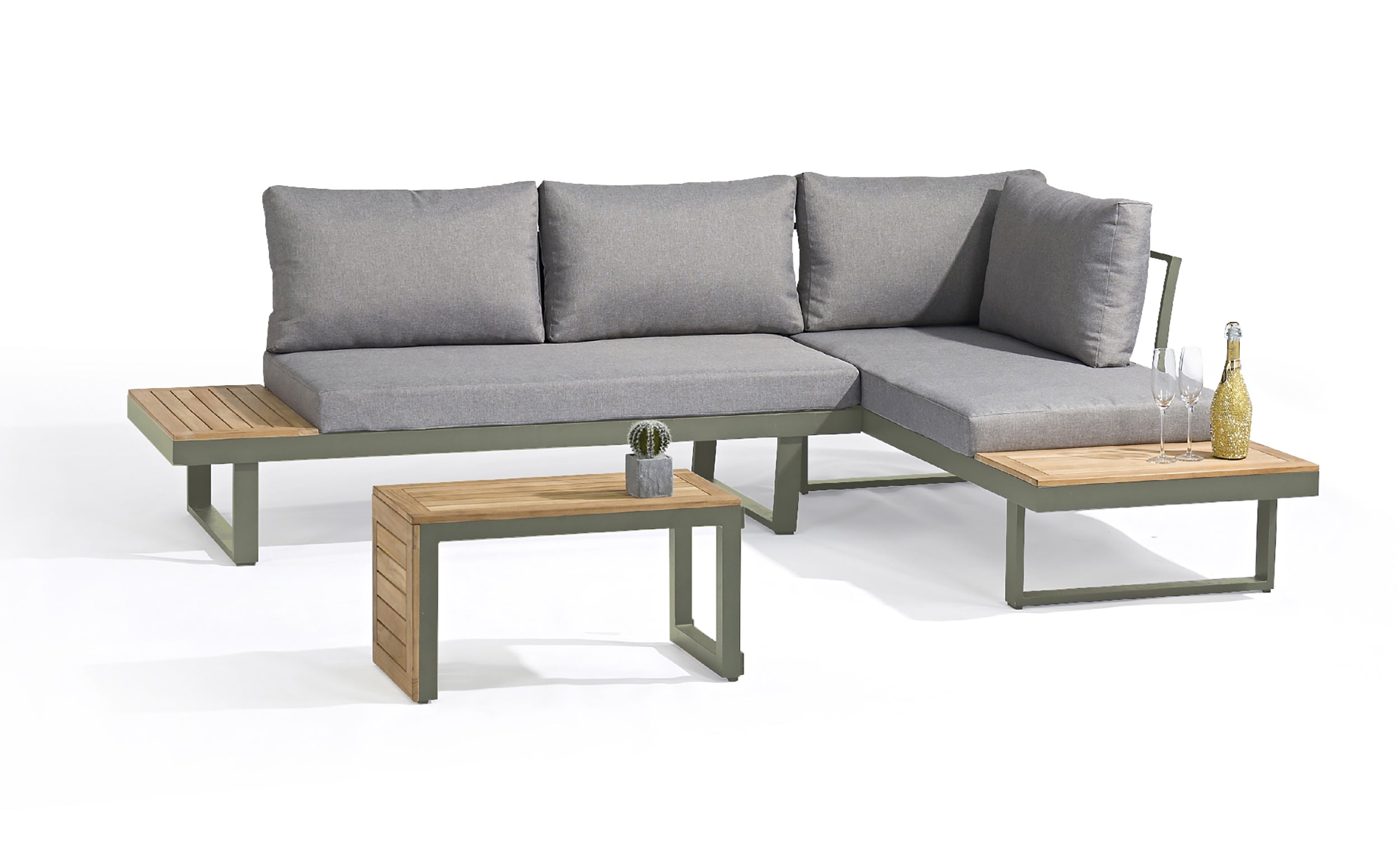Salon de jardin modulable TOKYO 4 places en bois d'acacia et aluminium - KAKI