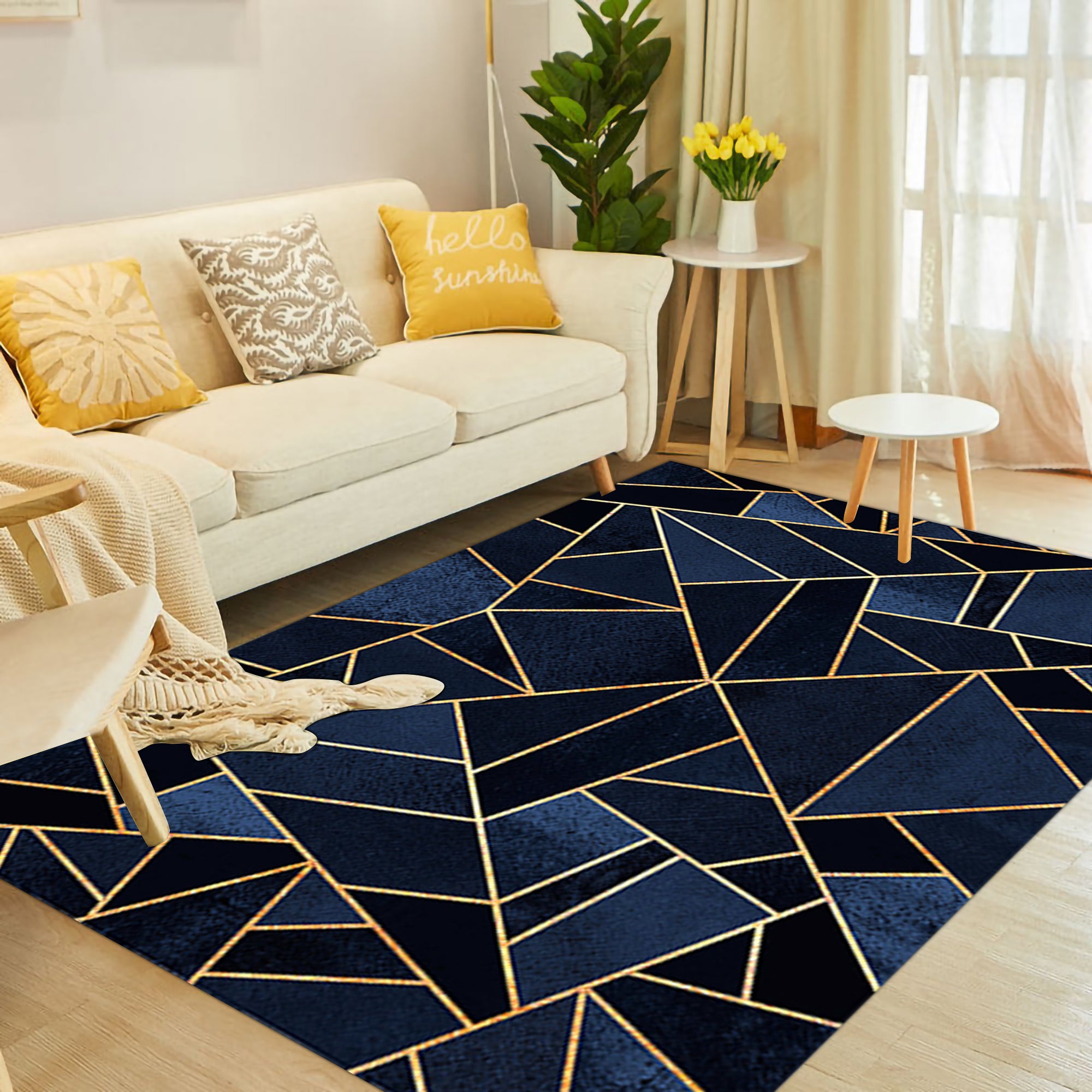 Tapis Grafic Bleu Doré