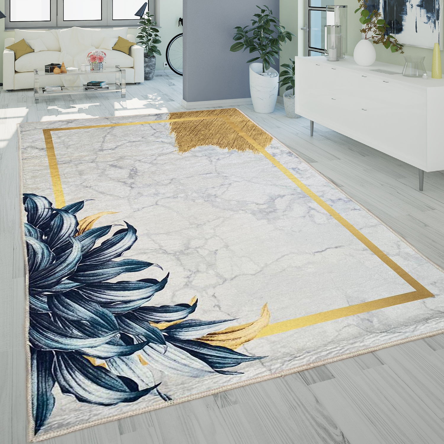 Tapis Feuille Gold, Blanc