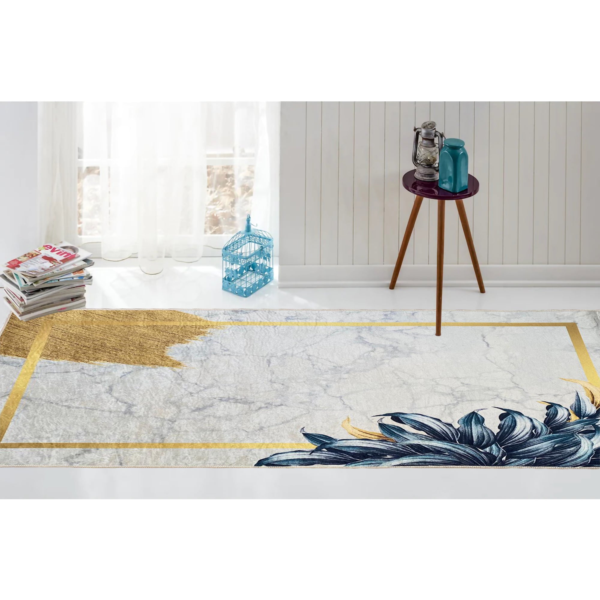 Tapis Feuille Gold, Blanc