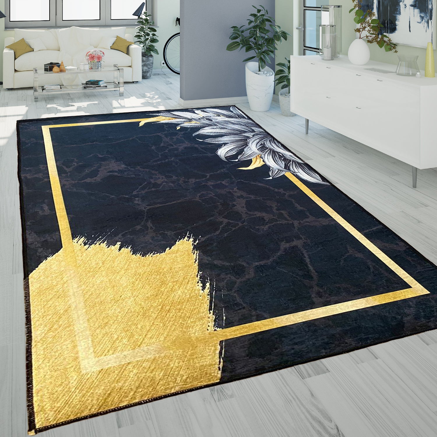 Tapis Feuille Gold, Noir