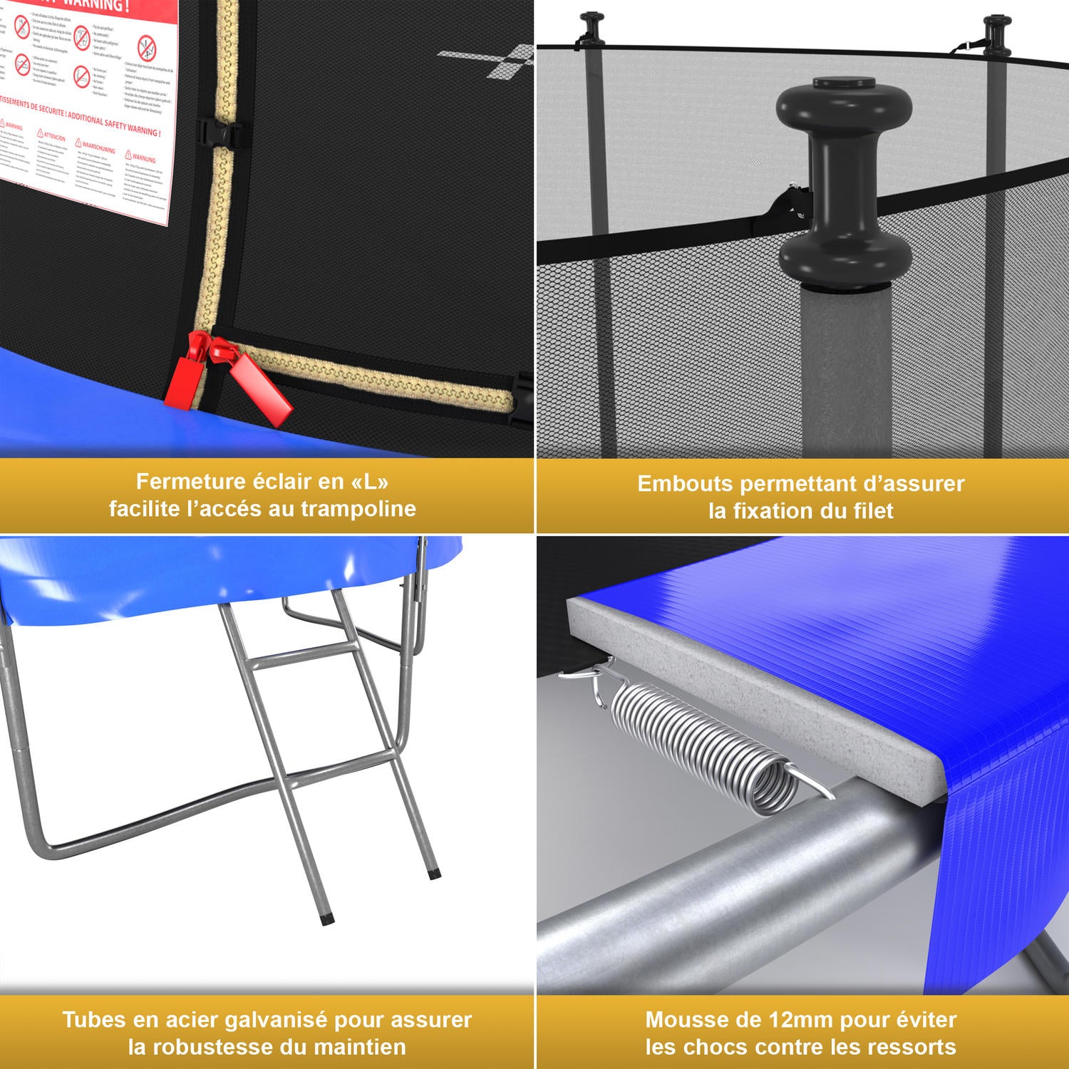 Trampoline Classique 8FT-244cm Bleu Noir - Reversible