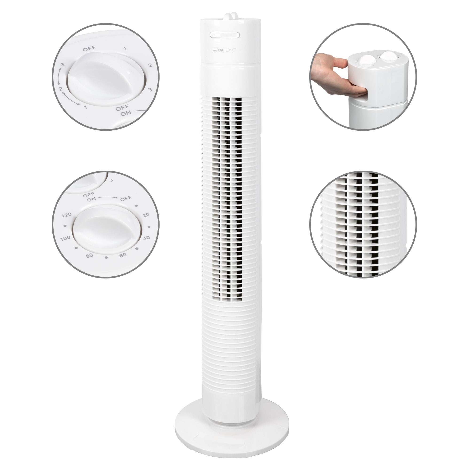 Tour Ventilateur oscillant Blanche