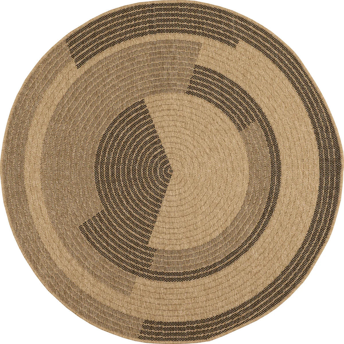 Tapis aspect jute nature motifs circulaires noirs rond - Nature