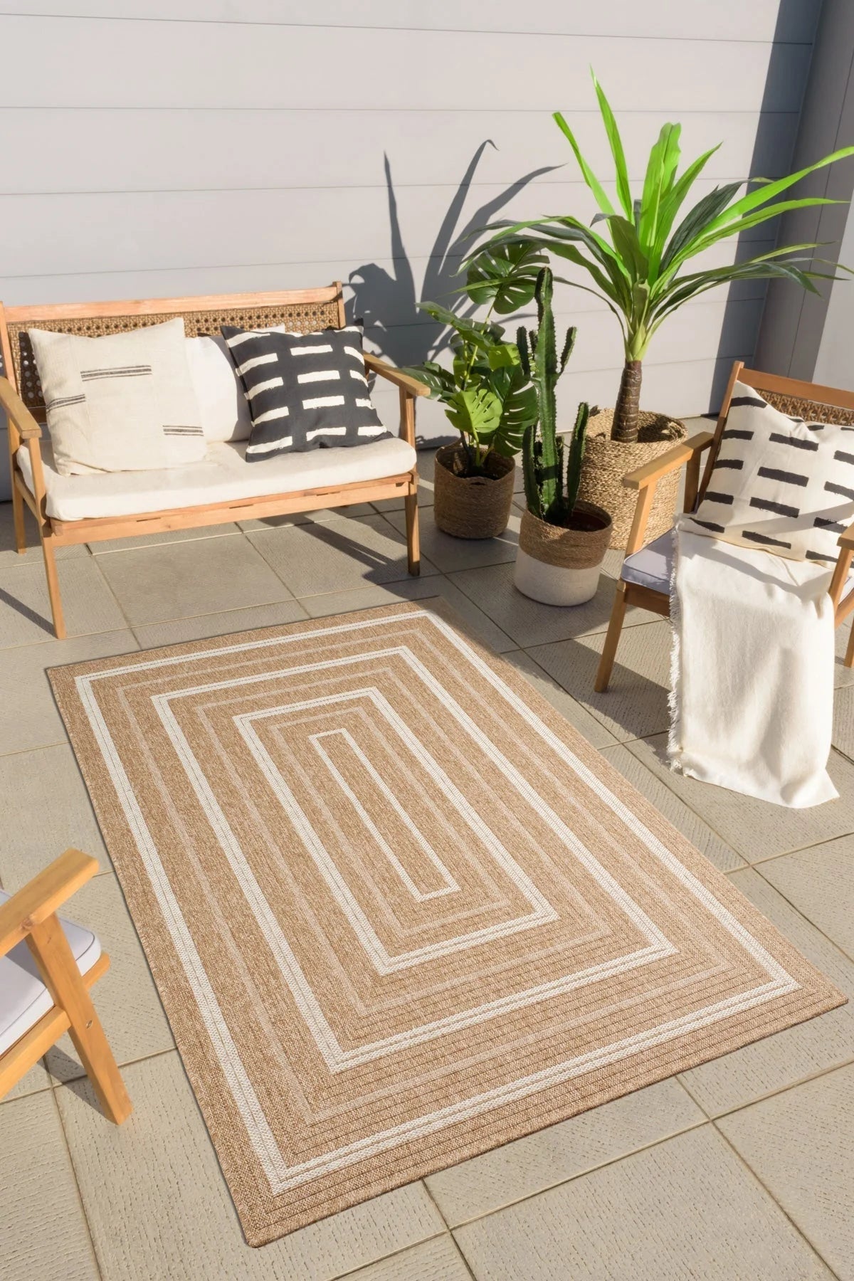 Tapis aspect jute nature motifs rectangles blanc - Nature