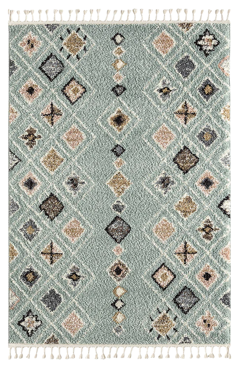 Tapis ethnique turquoise motifs losanges  - Delya