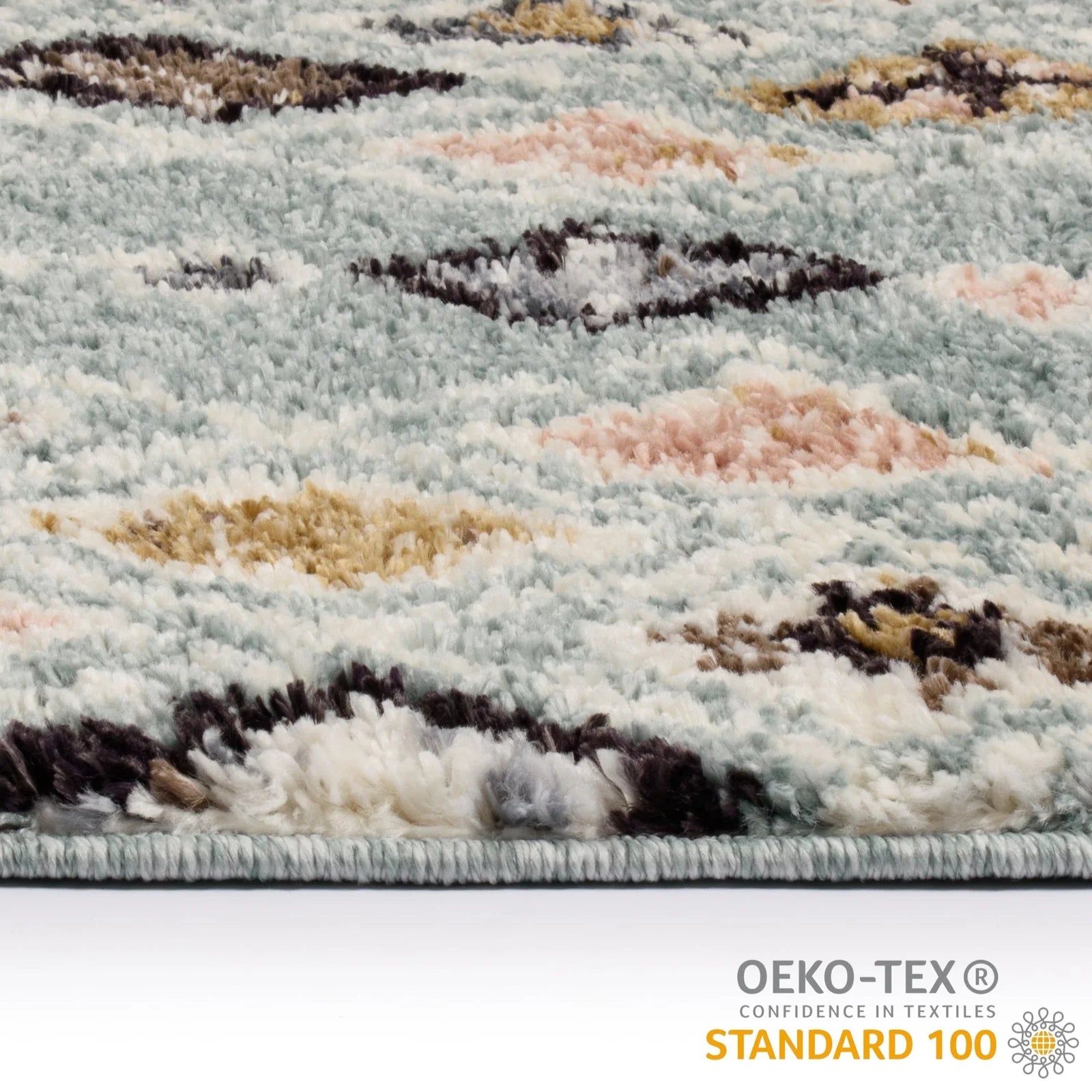 Tapis ethnique turquoise motifs losanges  - Delya