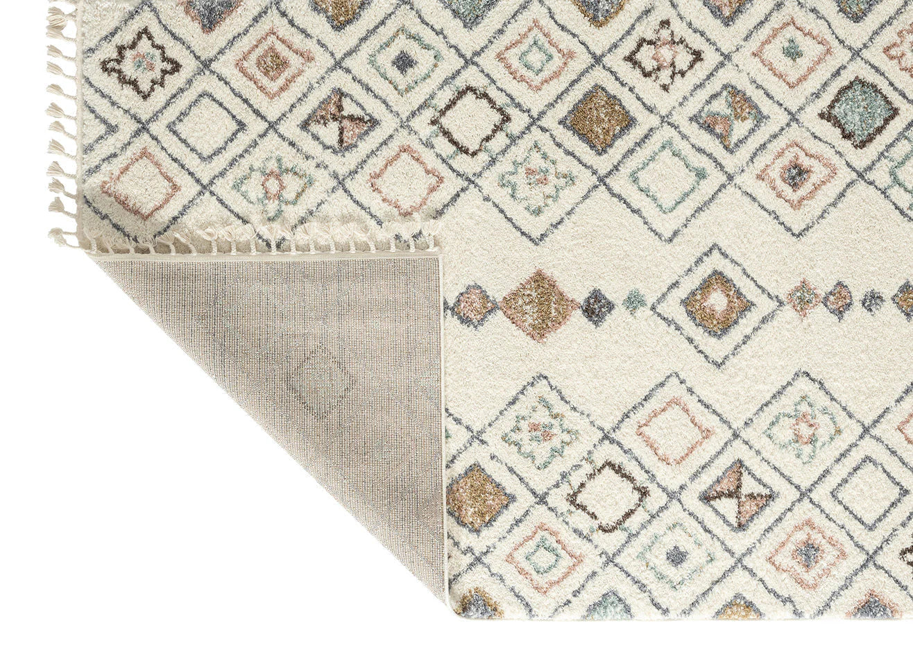 Tapis ethnique motifs géométriques crème - Delya