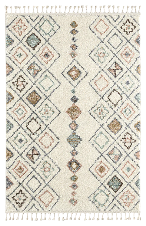 Tapis ethnique motifs géométriques crème - Delya