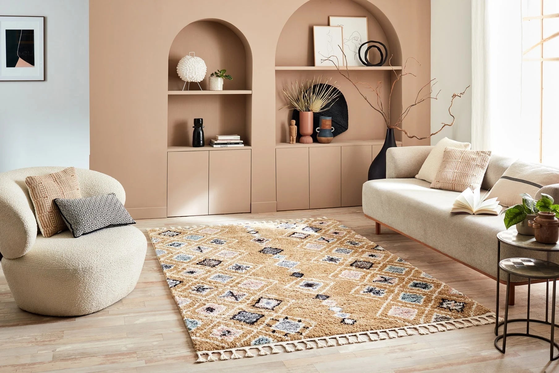 Tapis ethnique motifs losanges jaune - Delya